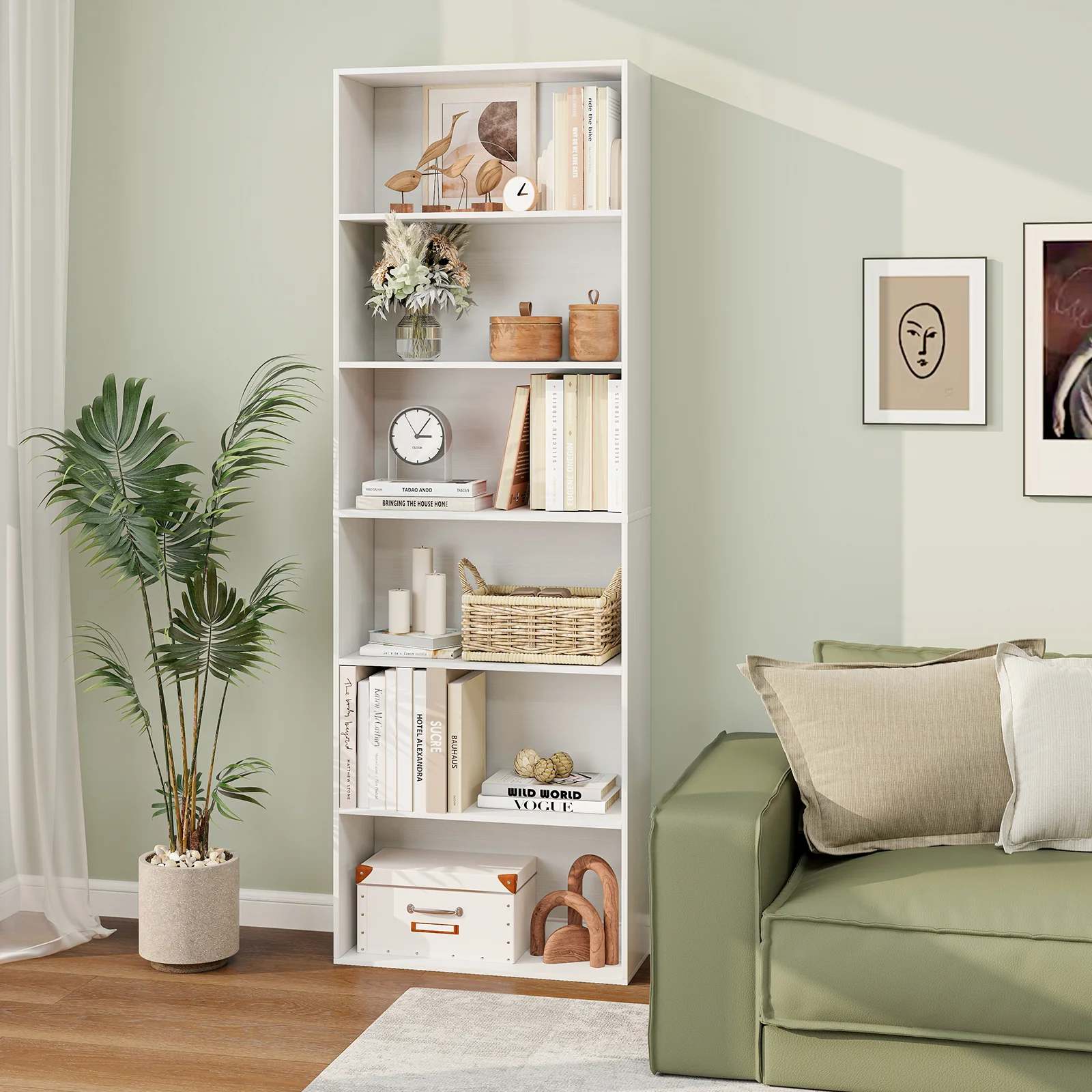 6-Tier Bookcase, 6 Open Shelves, Anti-Toppling Kits, White - Image 2