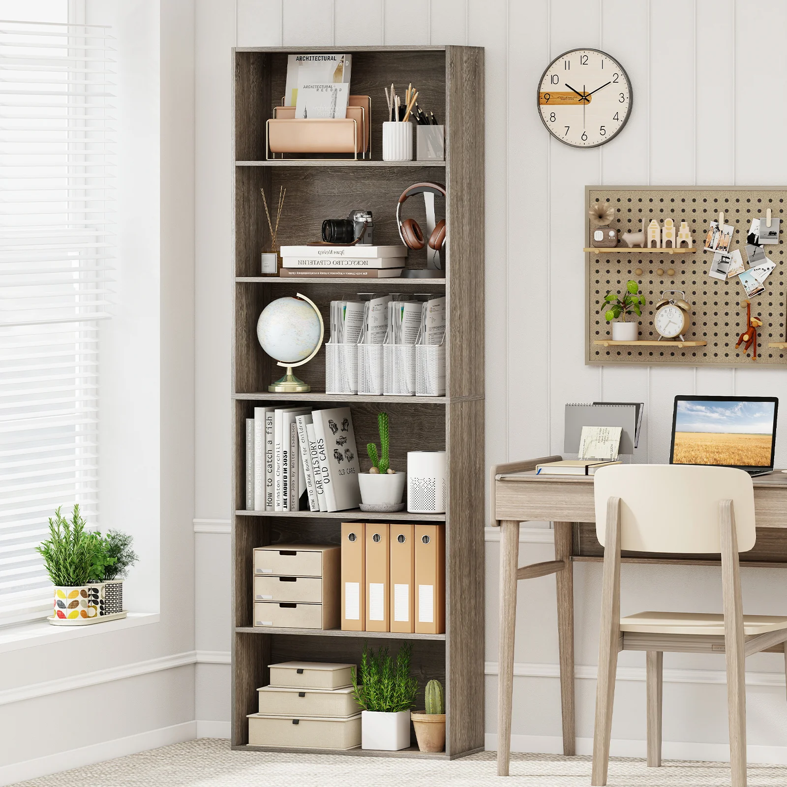 6-Tier Bookcase with 6 Open Shelves and Anti-Toppling Kits, Gray - Image 2