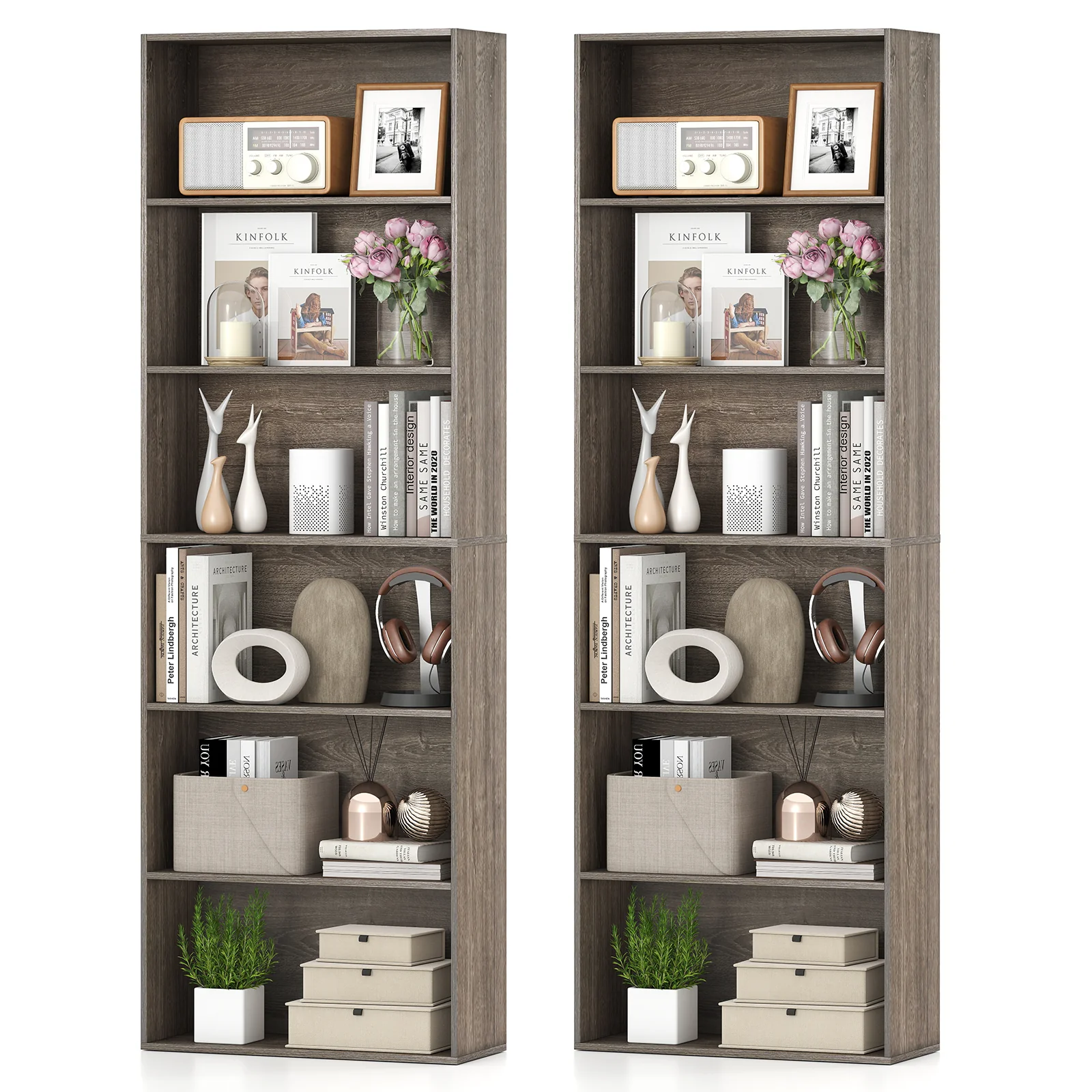 6-Tier Bookcase with 6 Open Shelves and Anti-Toppling Kits, Gray - Image 6