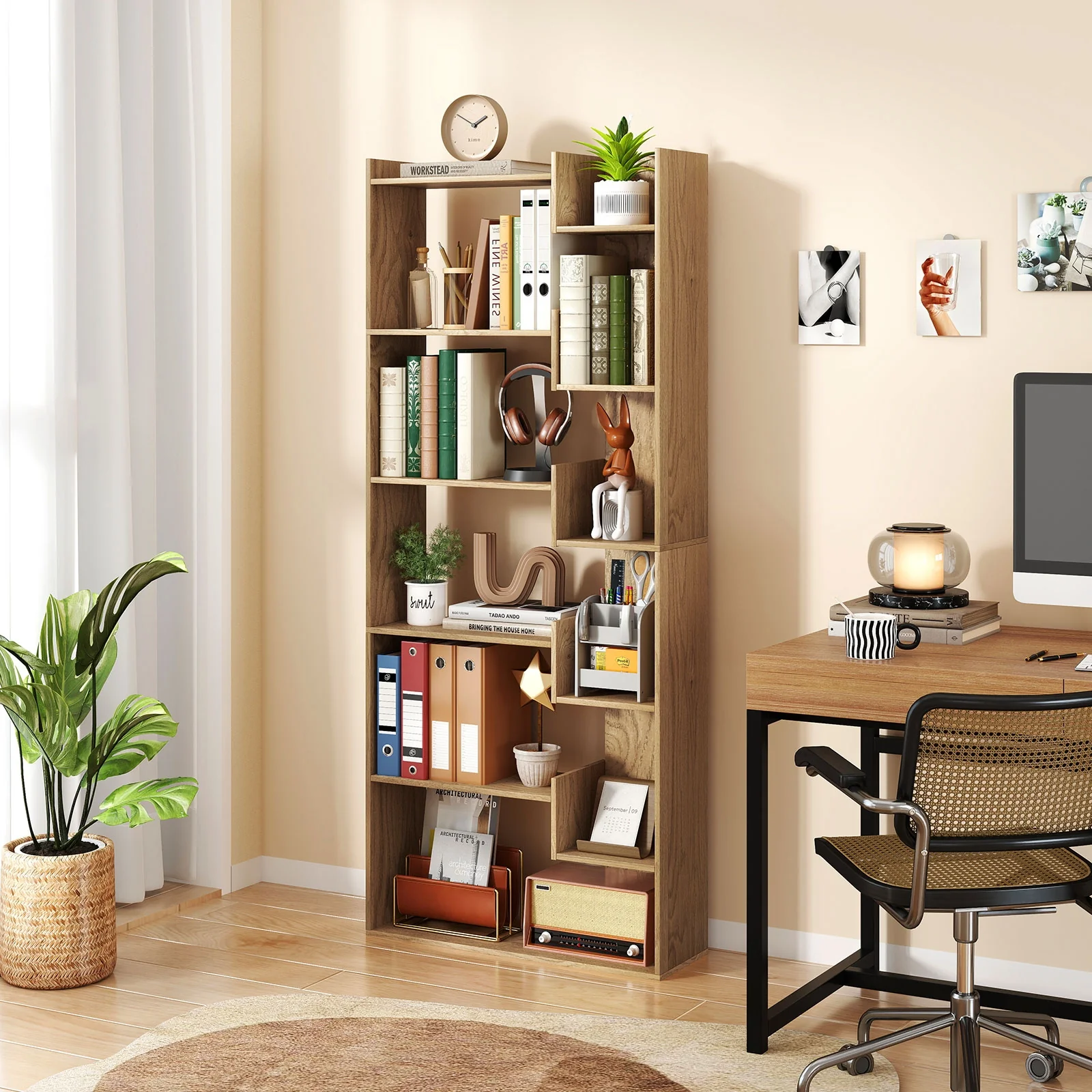 6-Tier Bookshelf, Wooden Bookcase, 2 Anti-Tipping Kits, Natural - Image 2