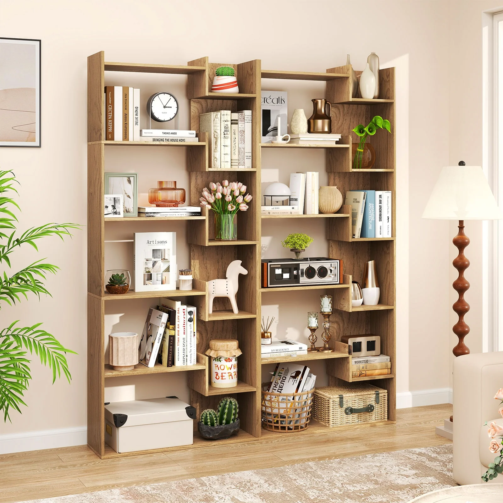 6-Tier Bookshelf, Wooden Bookcase, 2 Anti-Tipping Kits, Natural - Image 3