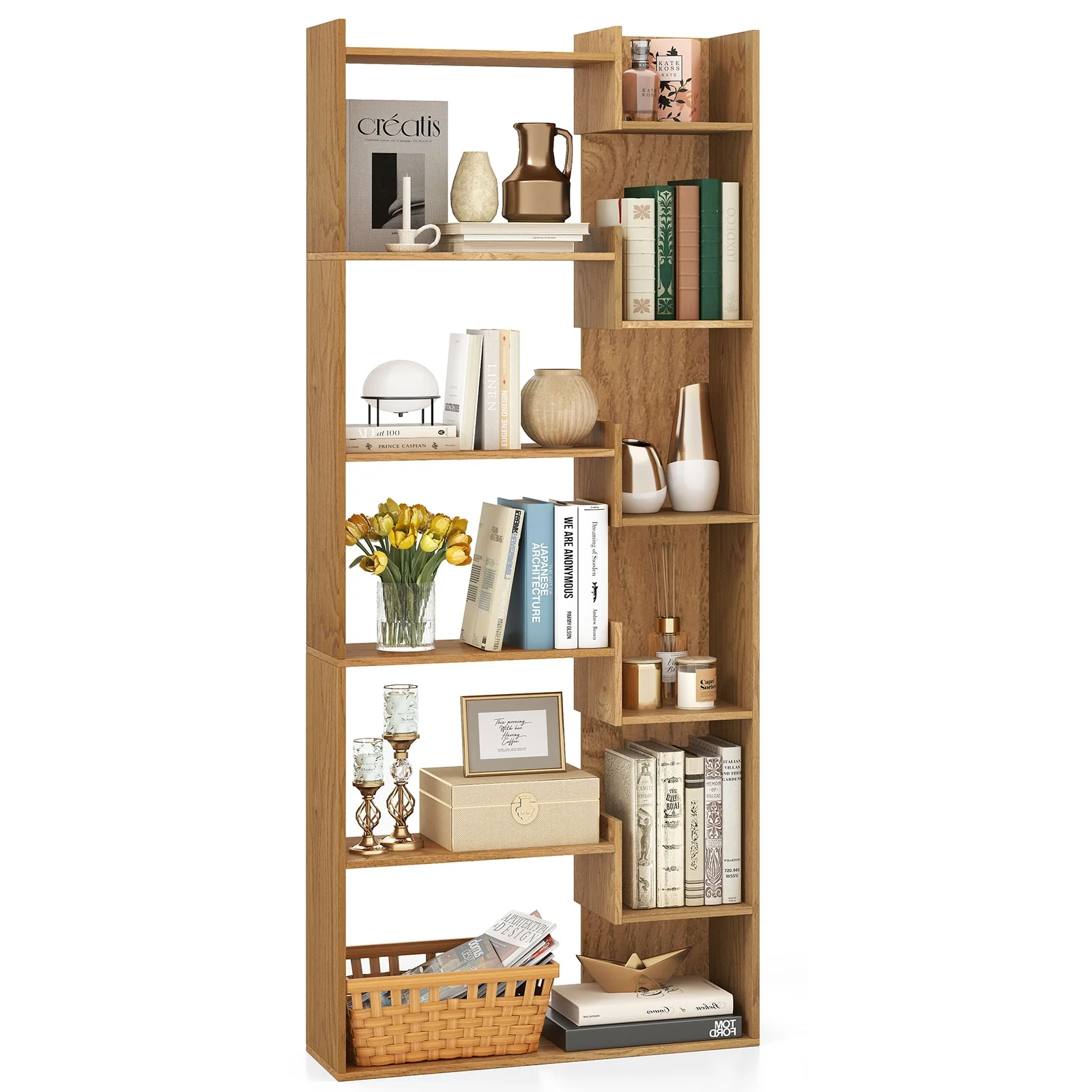 6-Tier Bookshelf, Wooden Bookcase, 2 Anti-Tipping Kits, Natural - Image 5