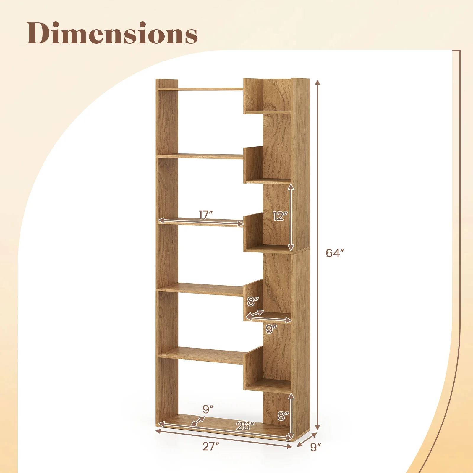 6-Tier Bookshelf, Wooden Bookcase, 2 Anti-Tipping Kits, Natural - Image 6