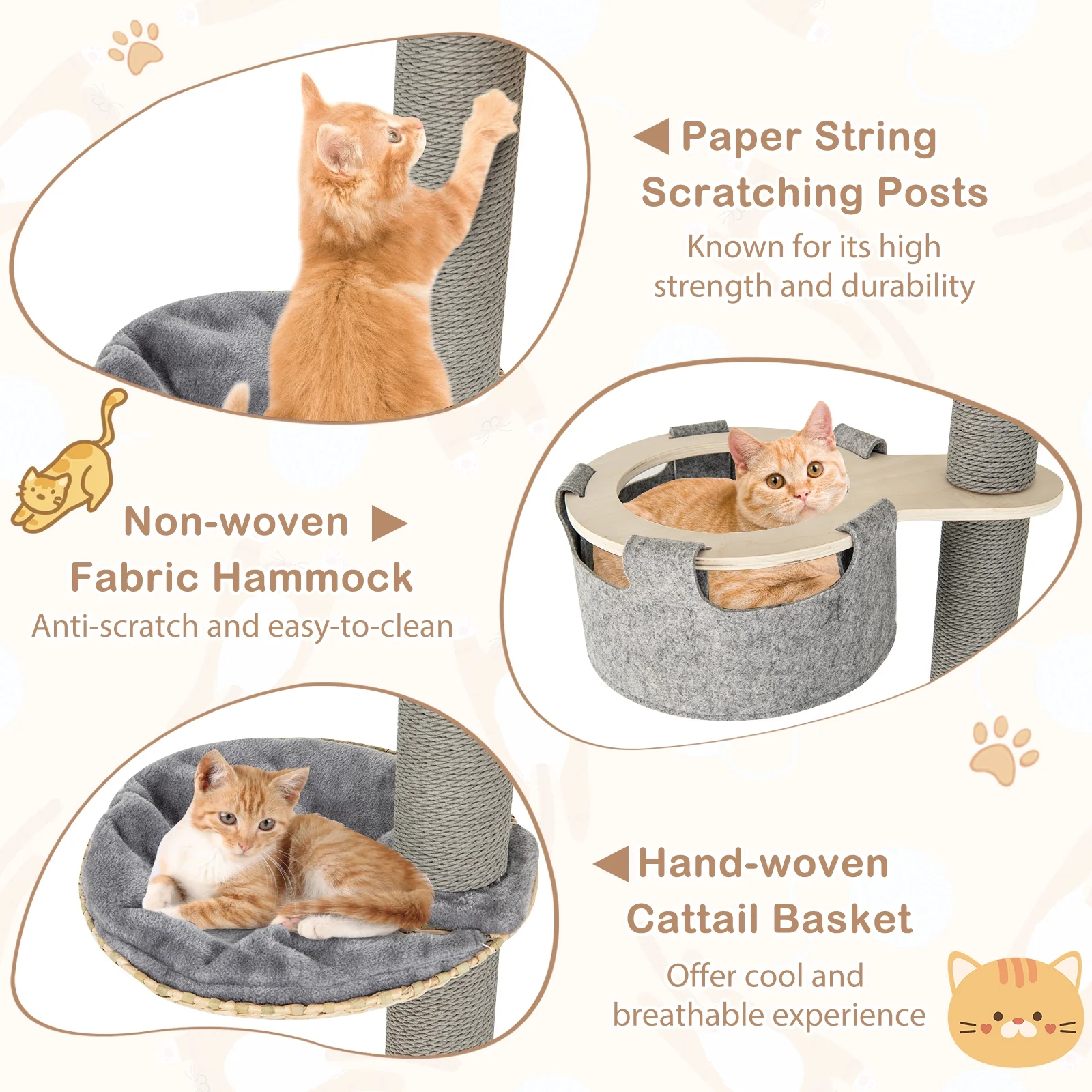 6-Tier Floor-To-Ceiling Cat Tree, 100-110 Inches Adjustable Height, Natural - Image 7
