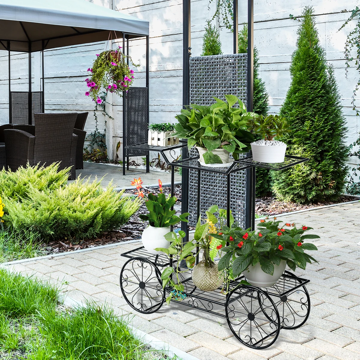 6-Tier Garden Cart, Flower Rack, Plant Holder, Black - Image 2