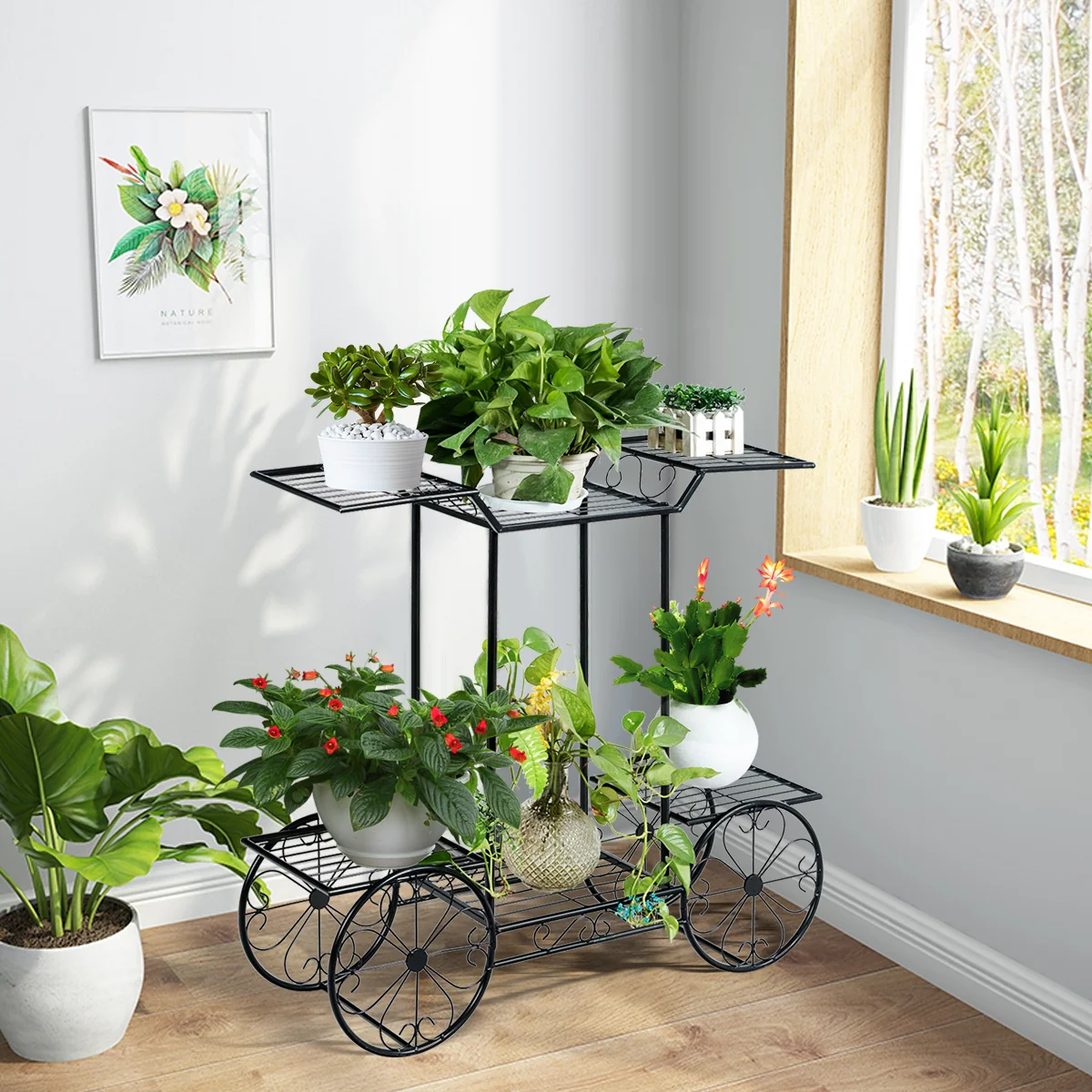 6-Tier Garden Cart, Flower Rack, Plant Holder, Black - Image 3