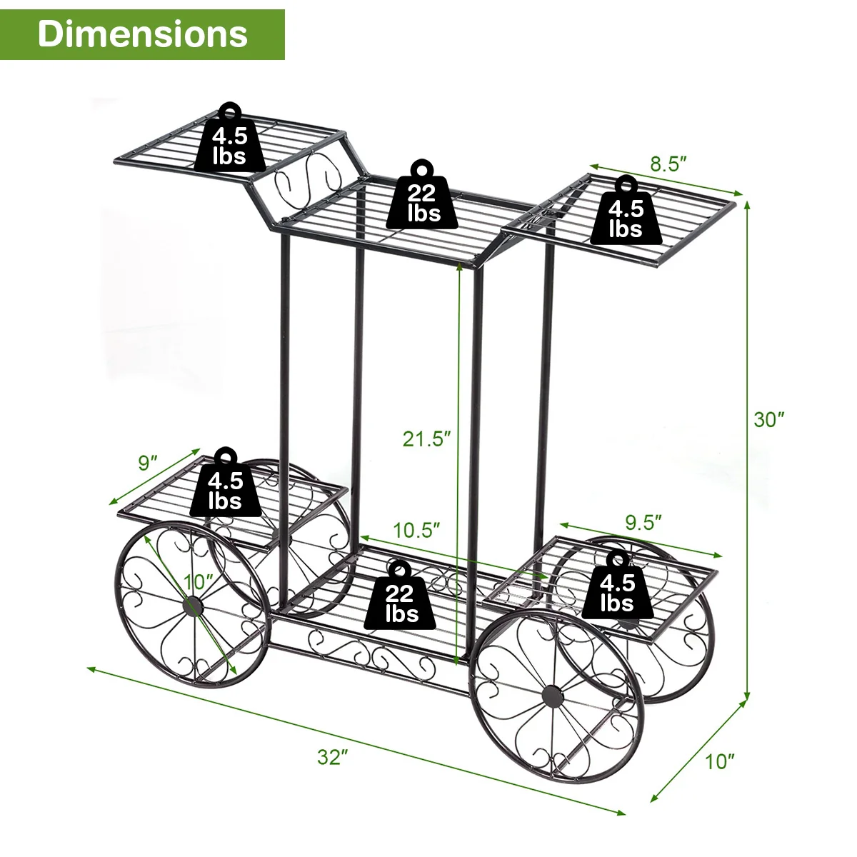 6-Tier Garden Cart, Flower Rack, Plant Holder, Black - Image 6