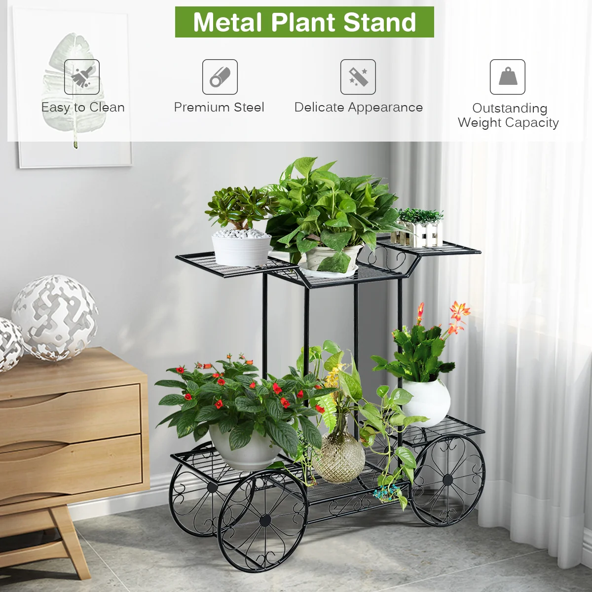 6-Tier Garden Cart, Flower Rack, Plant Holder, Black - Image 7