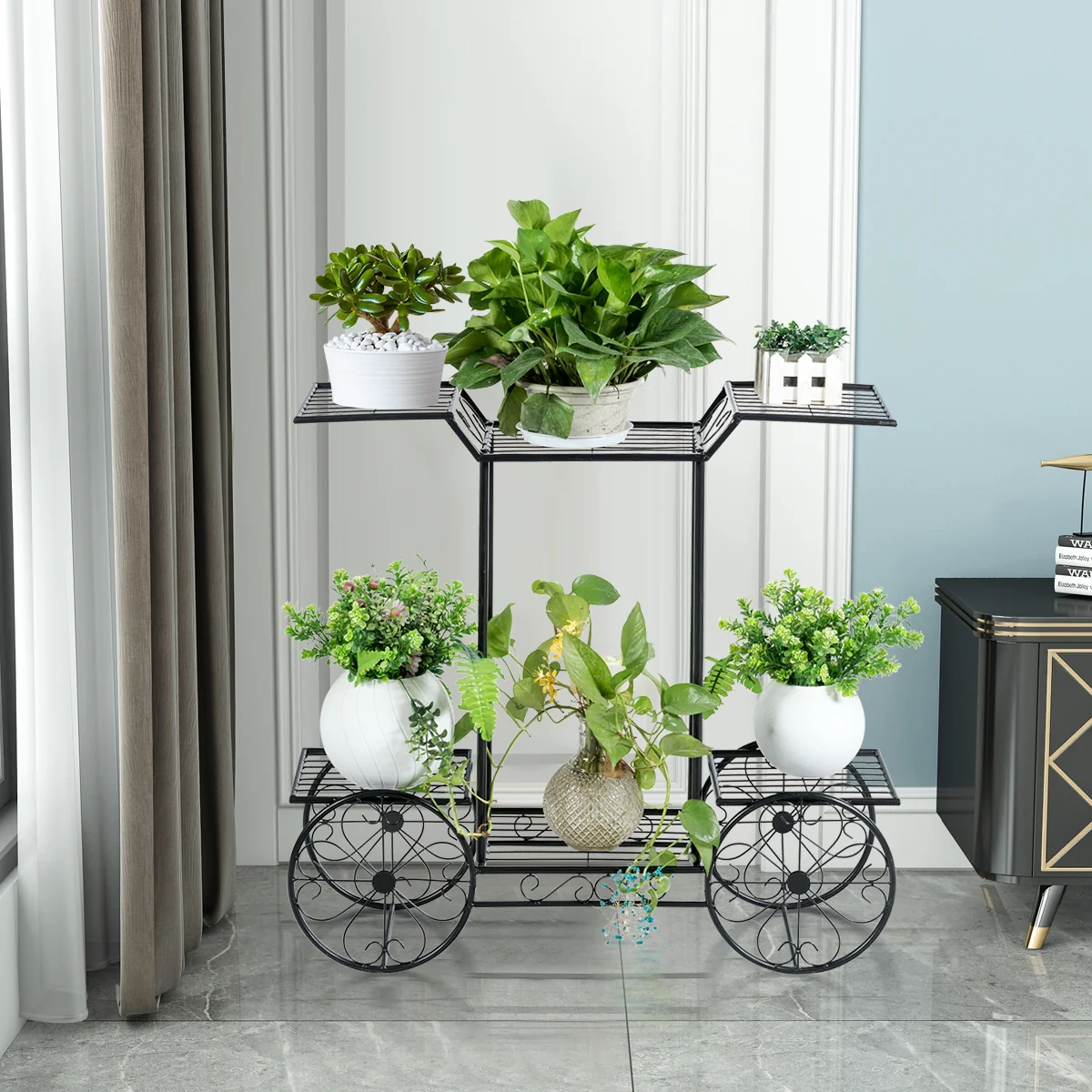 6-Tier Garden Cart, Flower Rack, Plant Holder, Black - Image 9