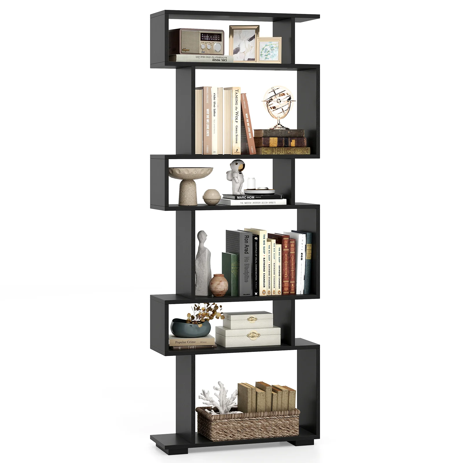 6-Tier Geometric Bookshelf, 2 Anti-Tipping Kits, Black - Image 5