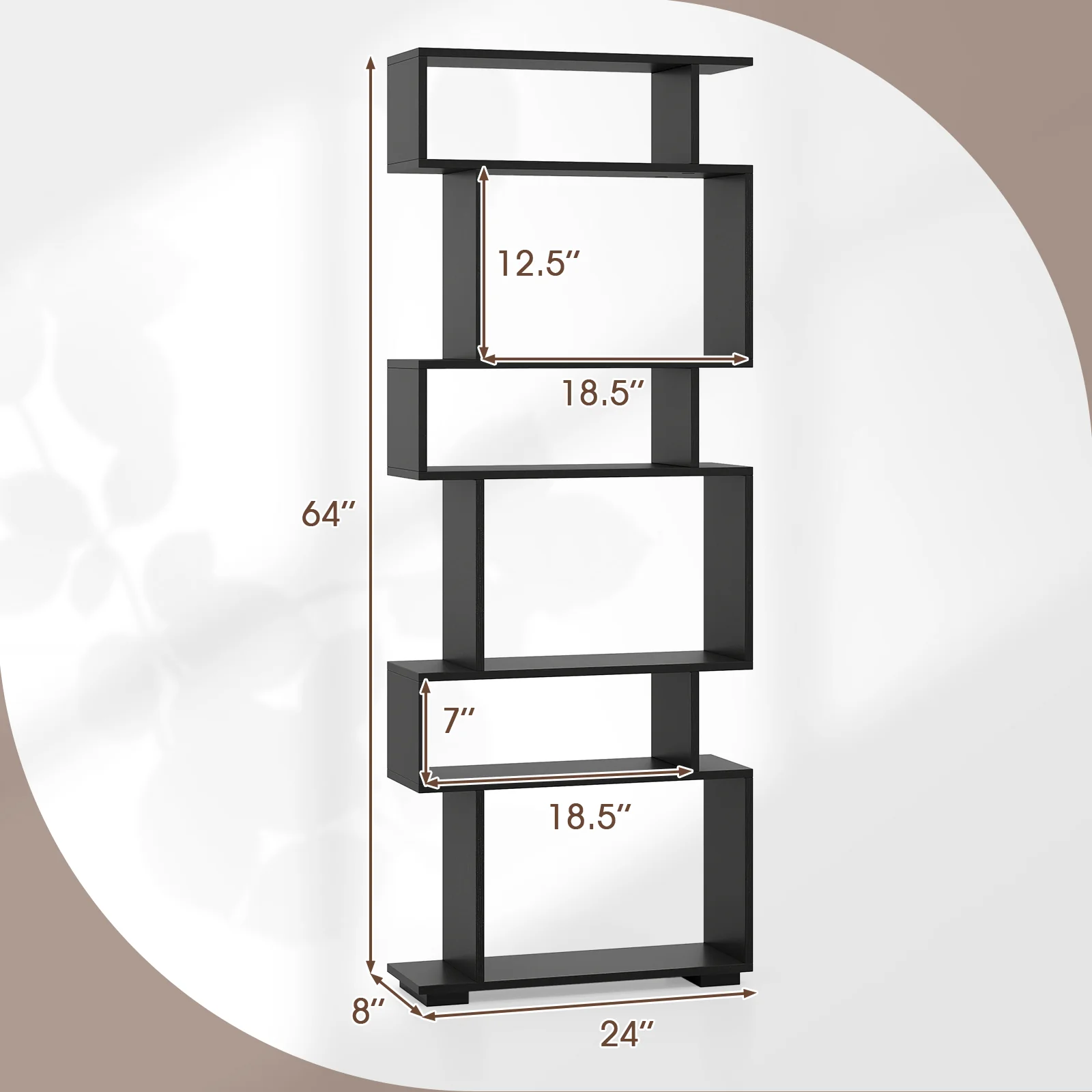 6-Tier Geometric Bookshelf, 2 Anti-Tipping Kits, Black - Image 6