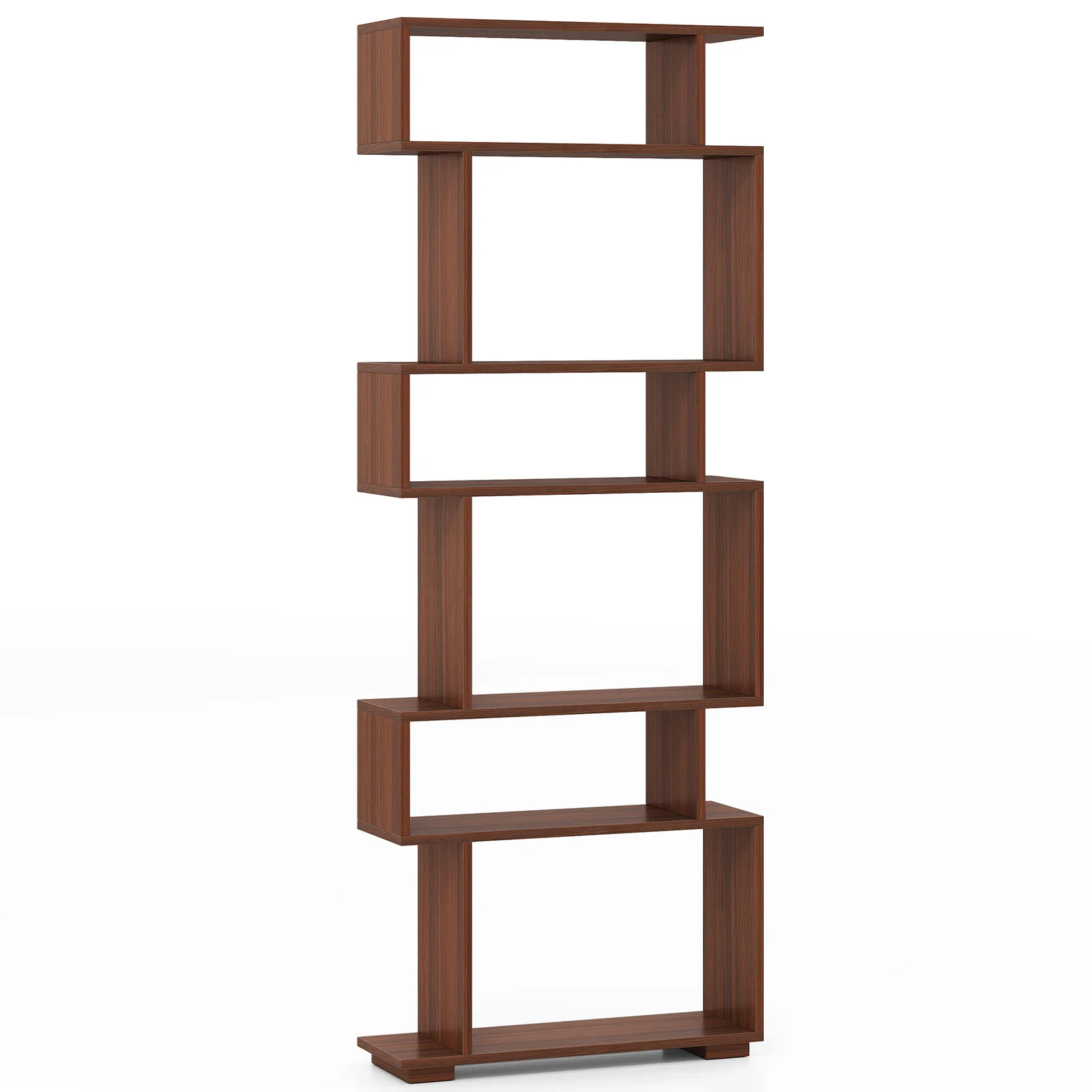 6-Tier Geometric Bookshelf, Walnut, 2 Anti-Tipping Kits - Image 4