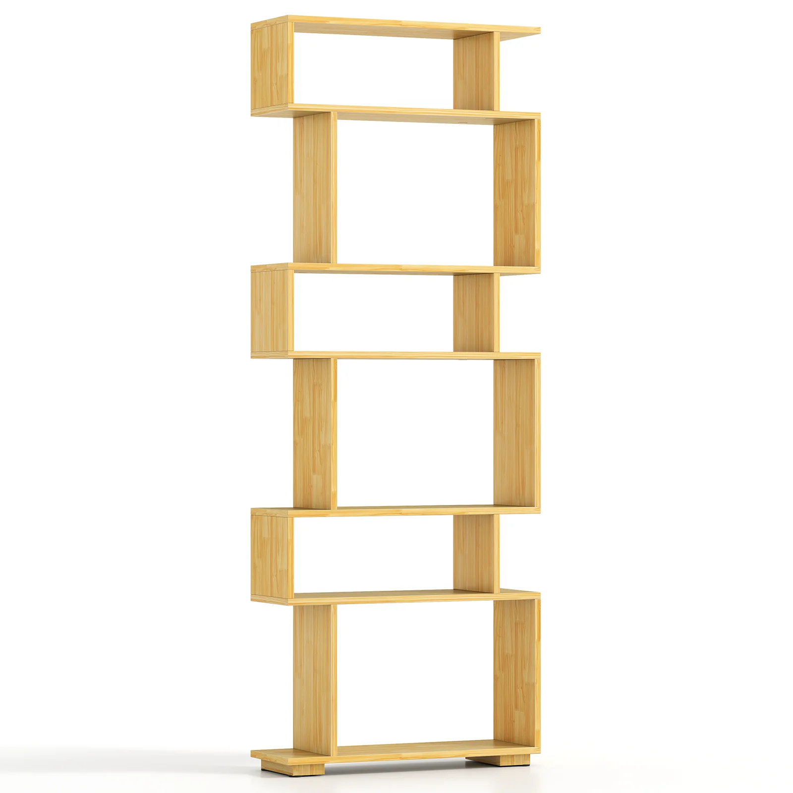 6-Tier Geometric Bookshelf with 2 Anti-Tipping Kits for Home Office-BE, Wood - Image 5