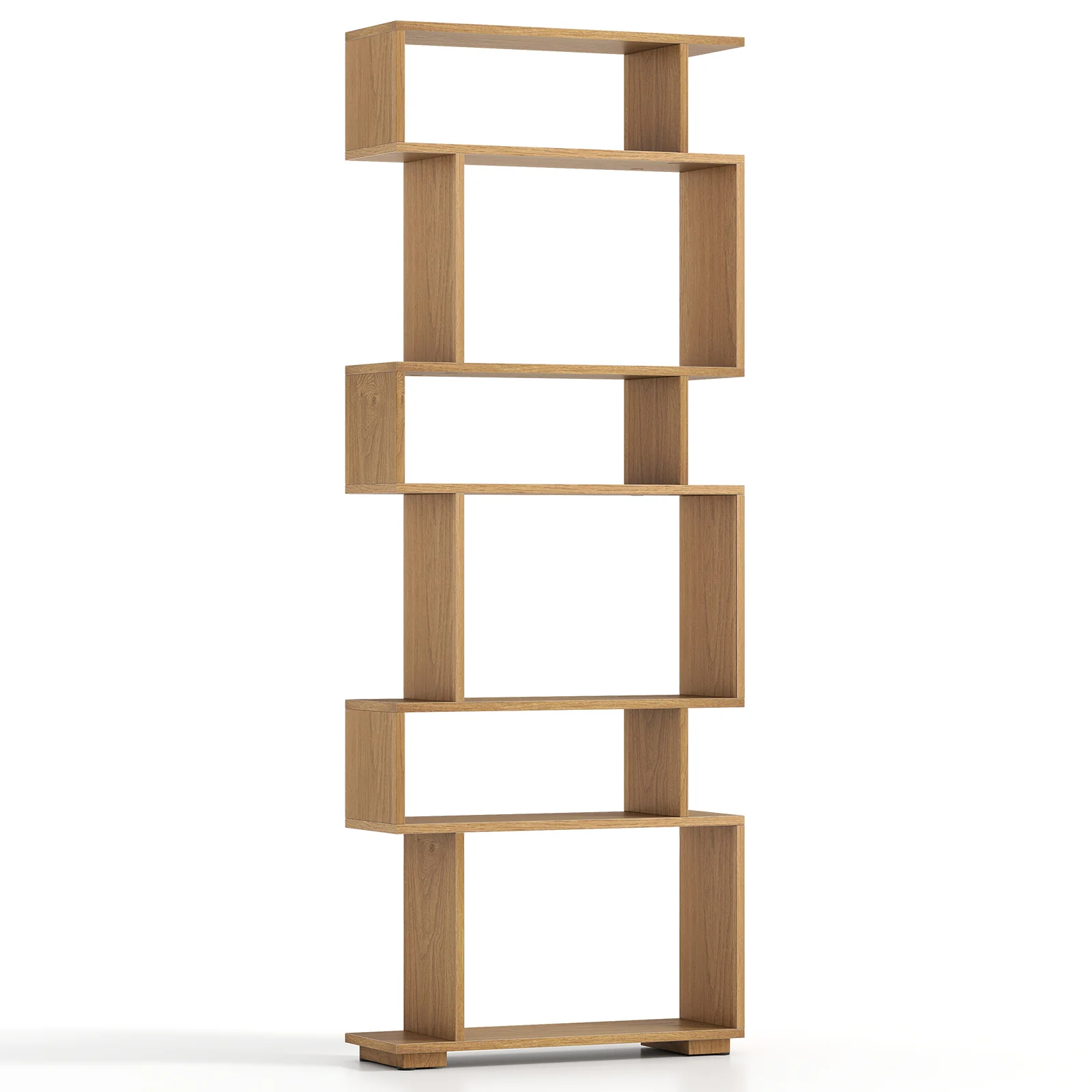 6-Tier Geometric Bookshelf with 2 Anti-Tipping Kits for Home Office-NA, Natural - Image 4