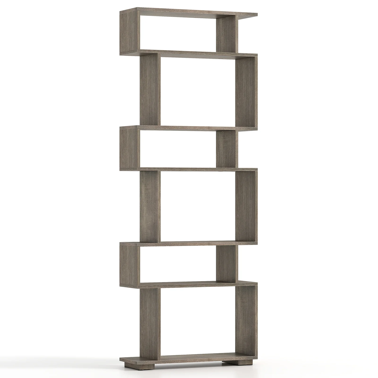 6-Tier Geometric Bookshelf with 2 Anti-Tipping Kits for Home Office, Oak - Image 5