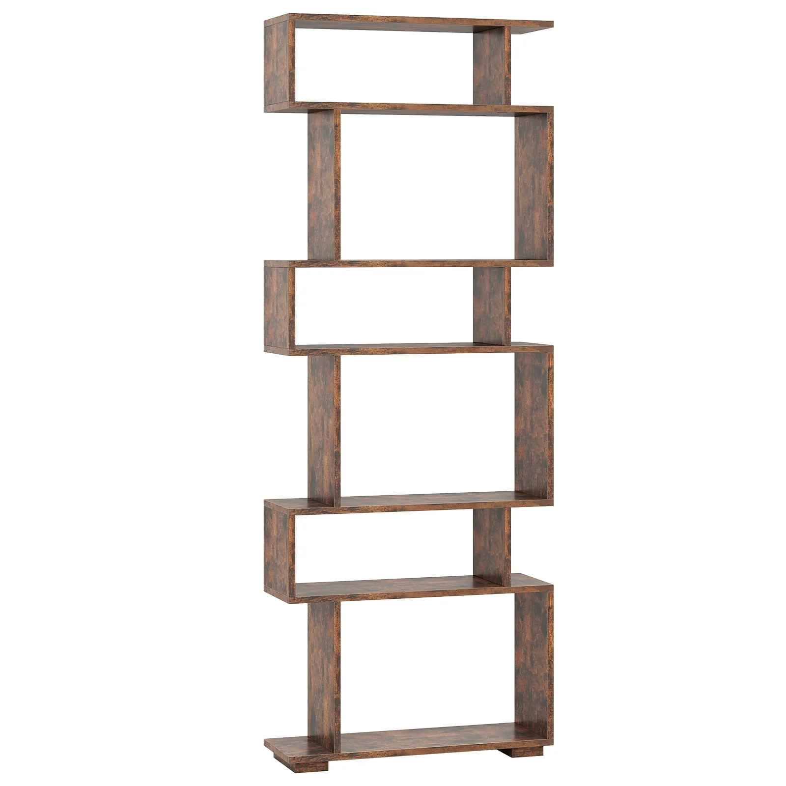 6-Tier Geometric Bookshelf with 2 Anti-Tipping Kits for Home Office, Rustic Brown - Image 4