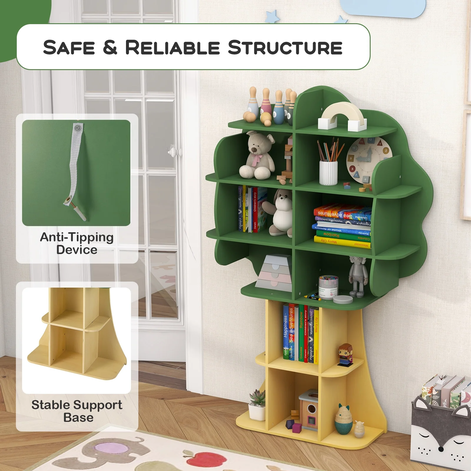 6-Tier Kids Bookcase, Toy Storage Organizer, Green - Image 10