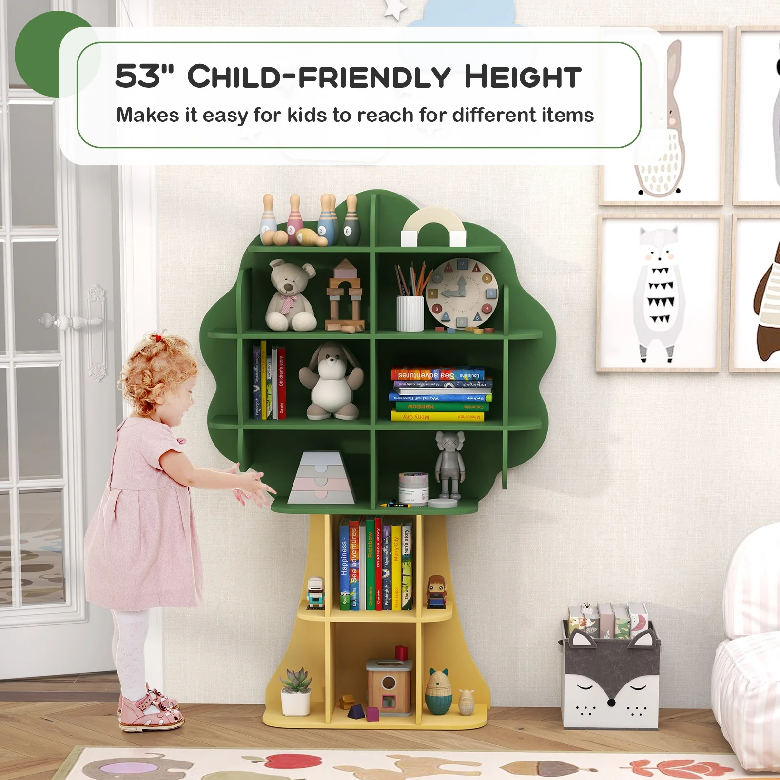 6-Tier Kids Bookcase, Toy Storage Organizer, Green - Image 7