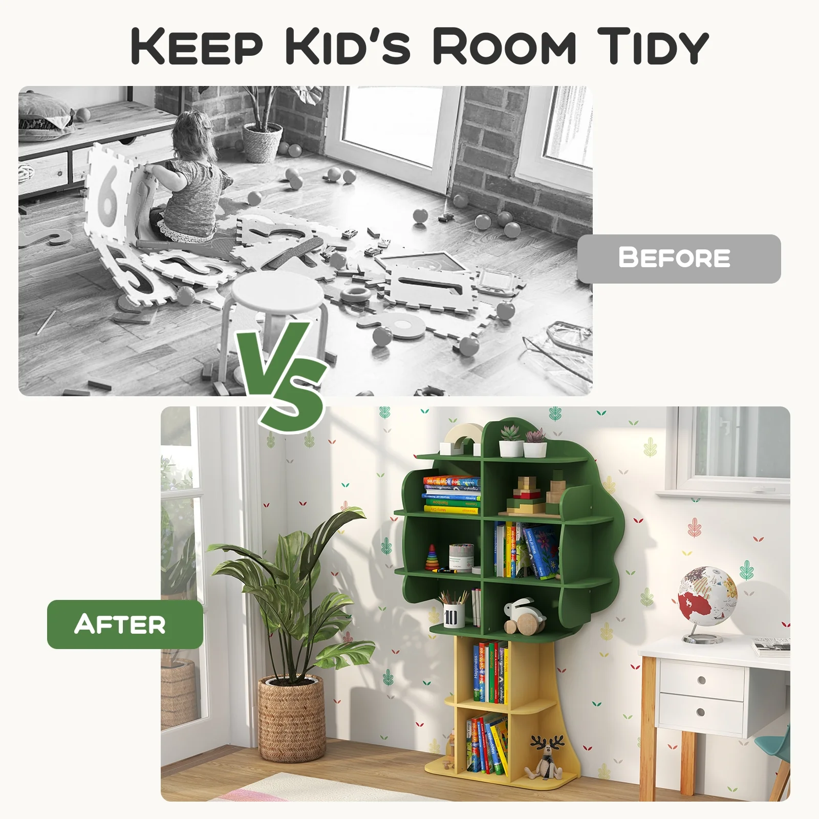 6-Tier Kids Bookcase, Toy Storage Organizer, Green - Image 9