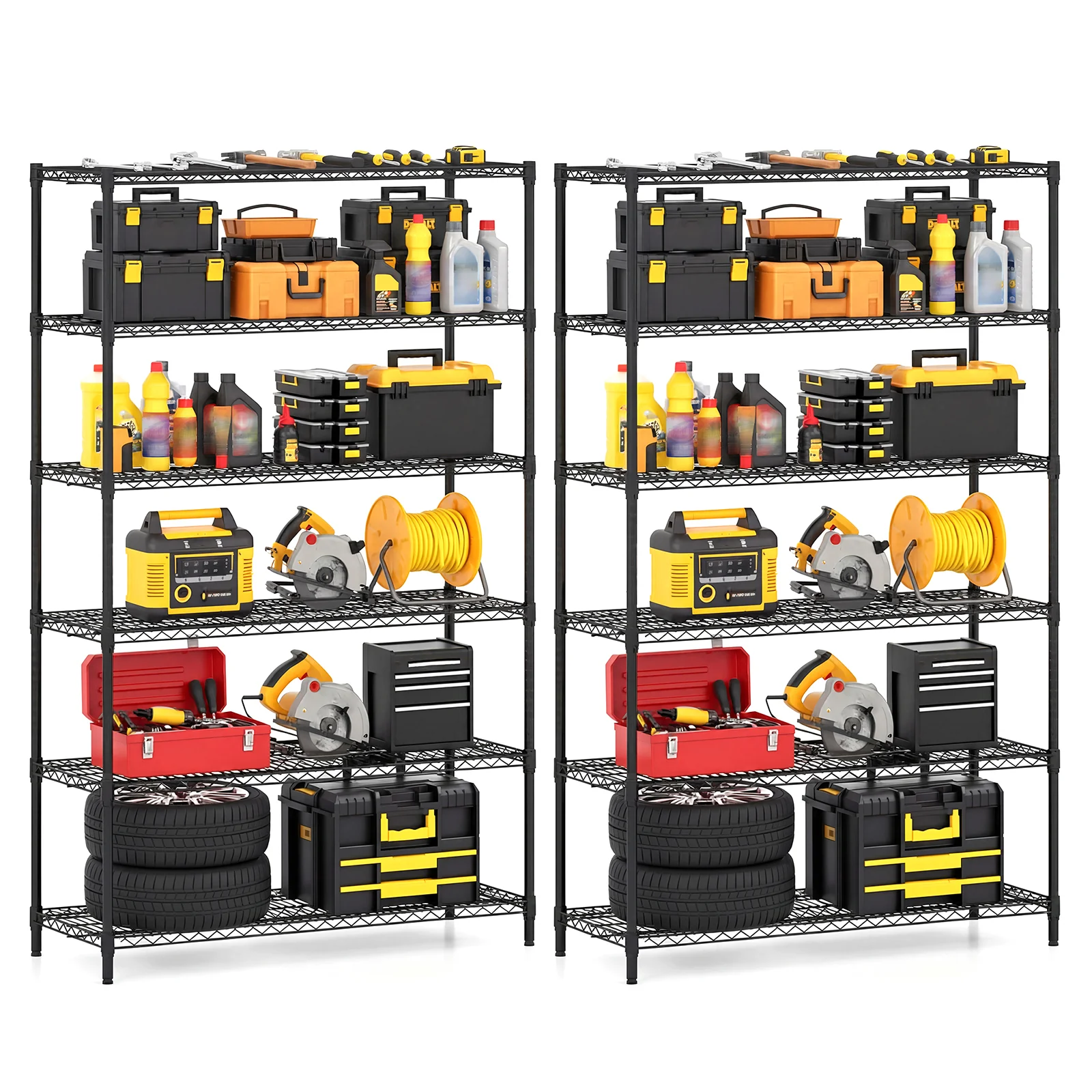 6-Tier Metal Storage Shelving Unit Set of 2 Adjustable Utility Shelf with V-Shaped Wire Rack, Black
