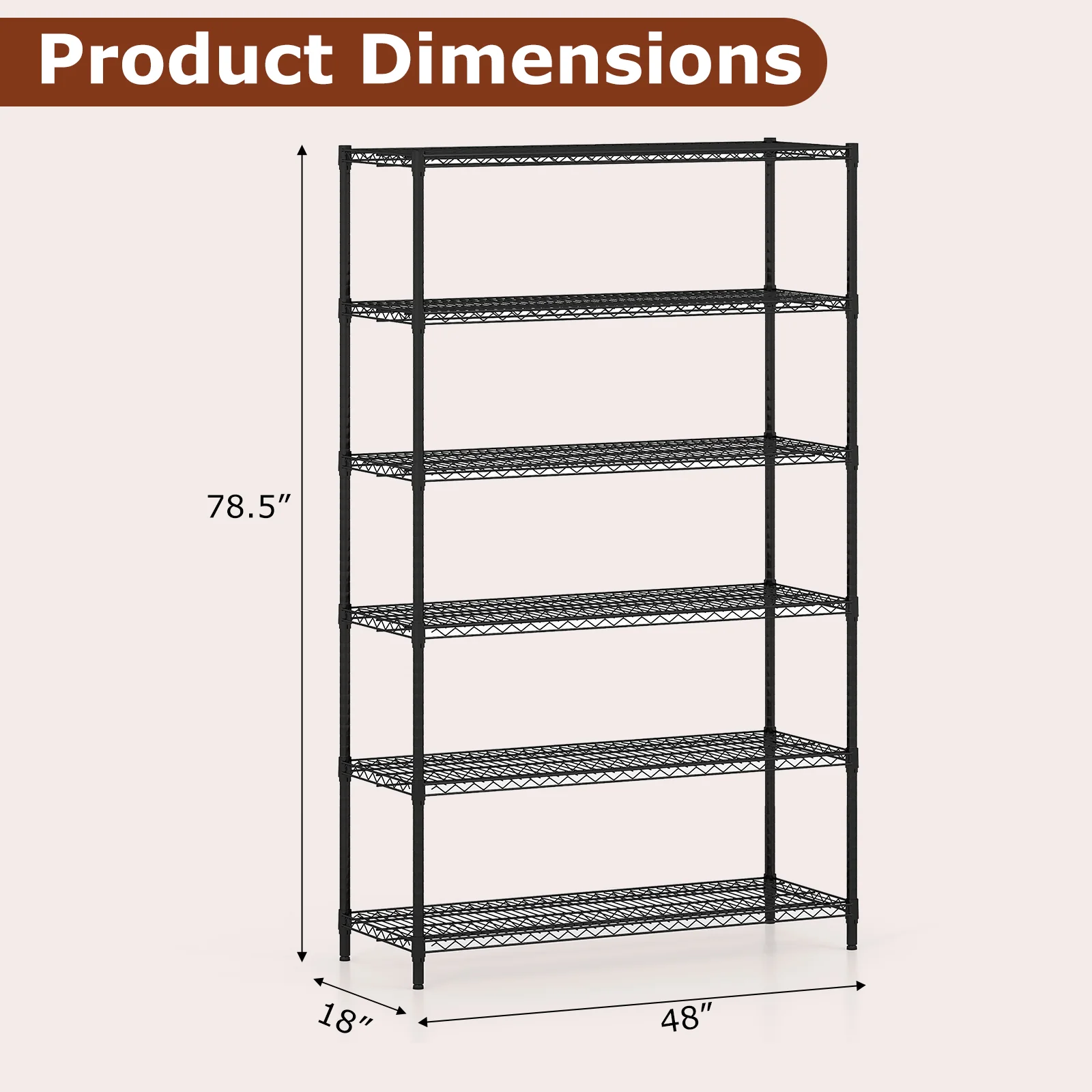 6-Tier Metal Storage Shelving Unit Set of 2 Adjustable Utility Shelf with V-Shaped Wire Rack, Black - Image 5