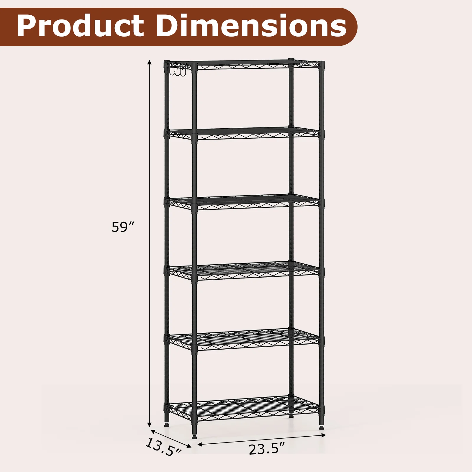 6-Tier Metal Storage Shelving Unit with V-Shaped Wire Rack and 900 LBS Capacity-DK, Black - Image 6