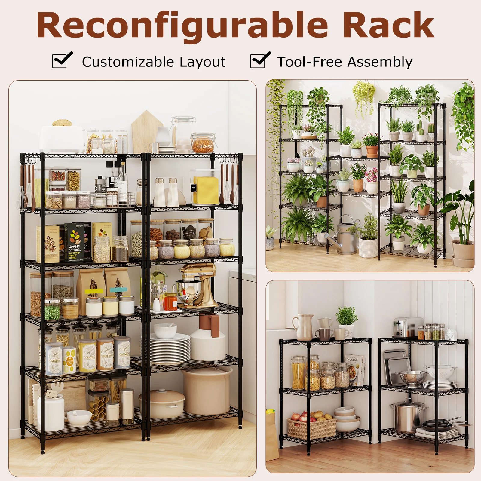 6-Tier Metal Storage Shelving Unit with V-Shaped Wire Rack and 900 LBS Capacity-DK, Black - Image 9
