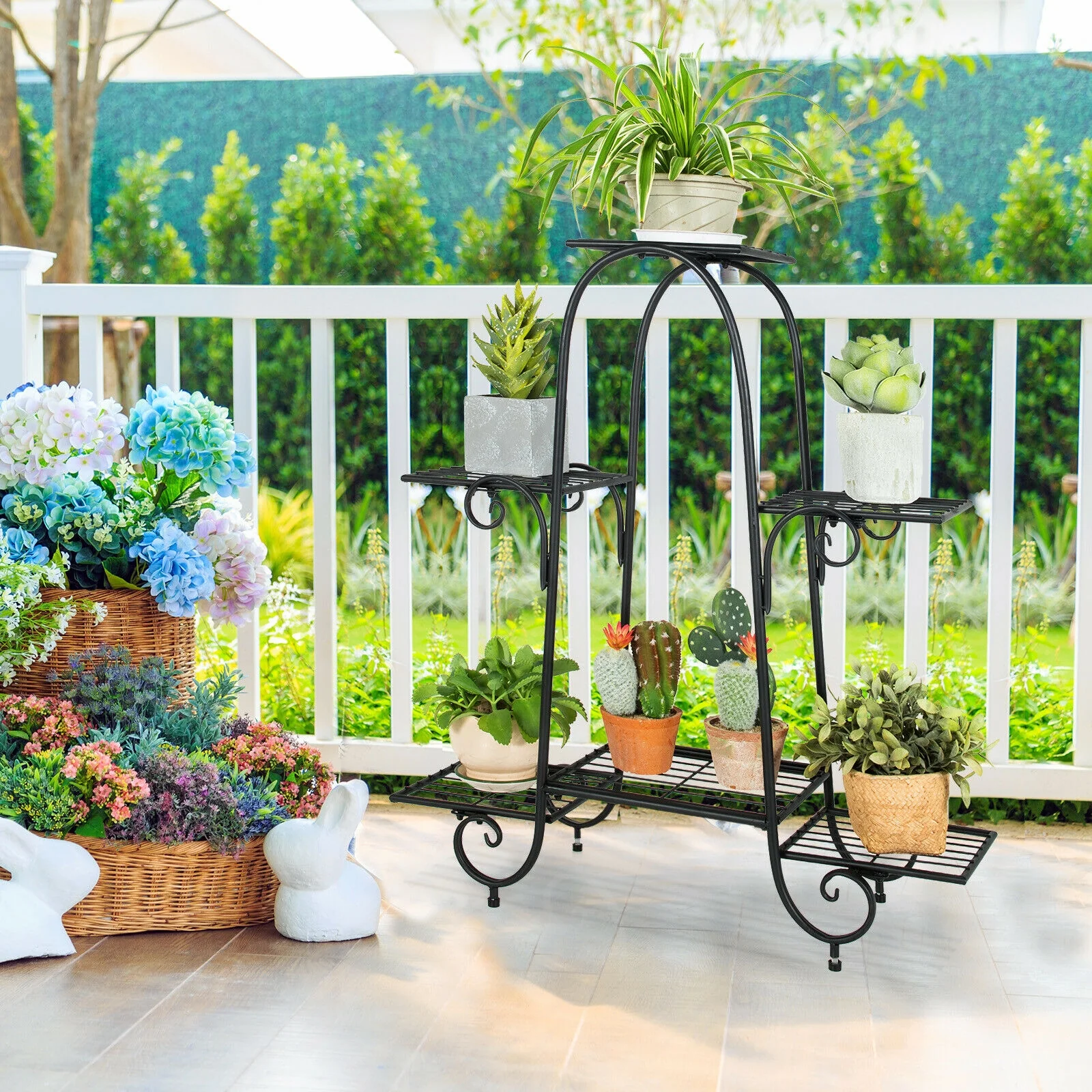 6-Tier Plant Stand, Adjustable Foot Pads, Black - Image 2