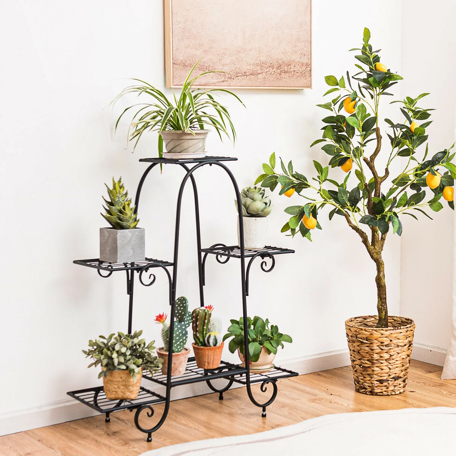 6-Tier Plant Stand, Adjustable Foot Pads, Black - Image 3