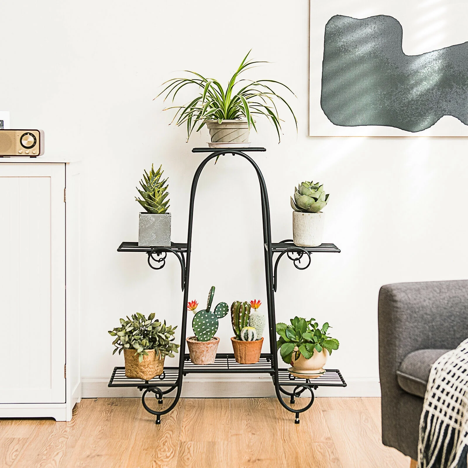 6-Tier Plant Stand, Adjustable Foot Pads, Black - Image 7