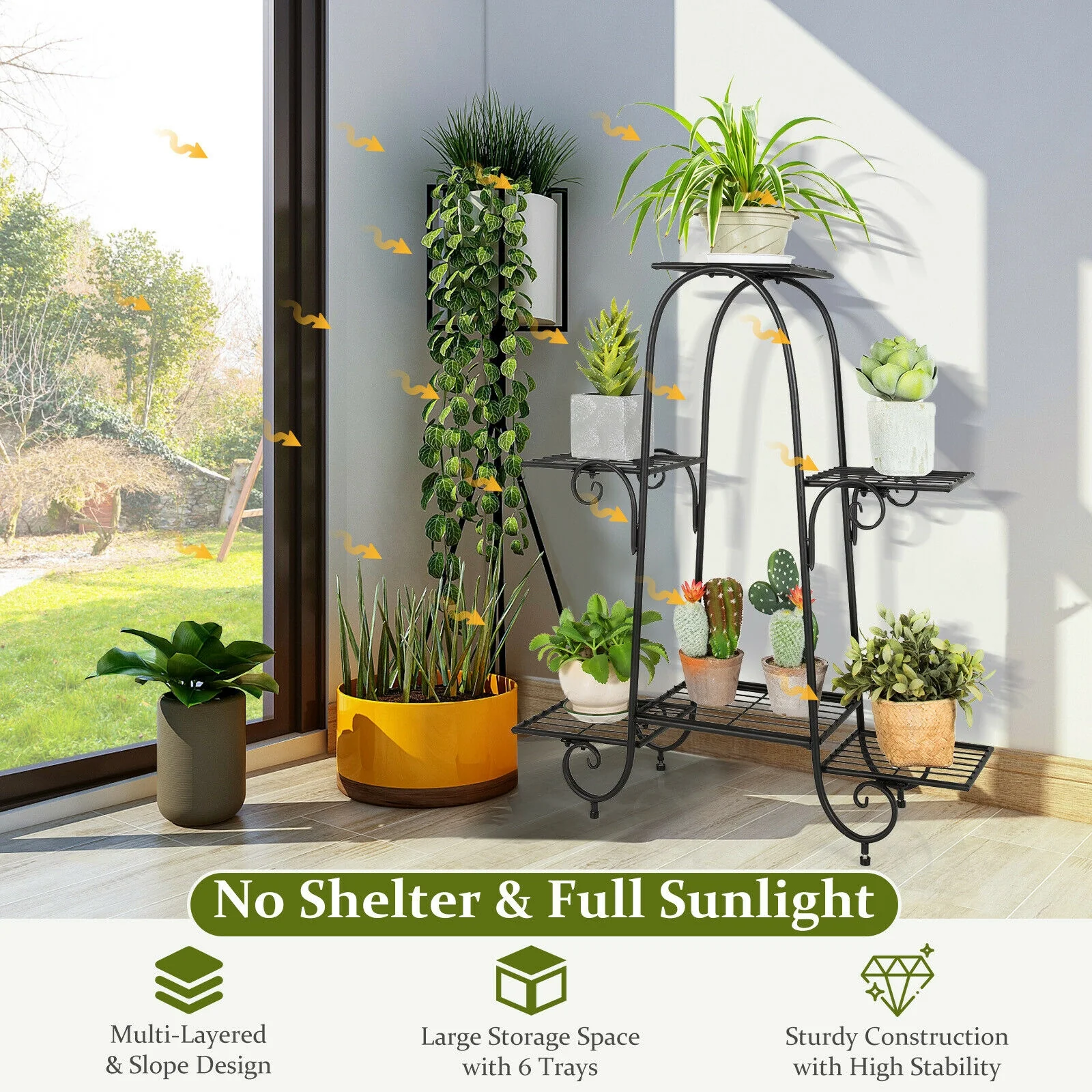 6-Tier Plant Stand, Adjustable Foot Pads, Black - Image 9