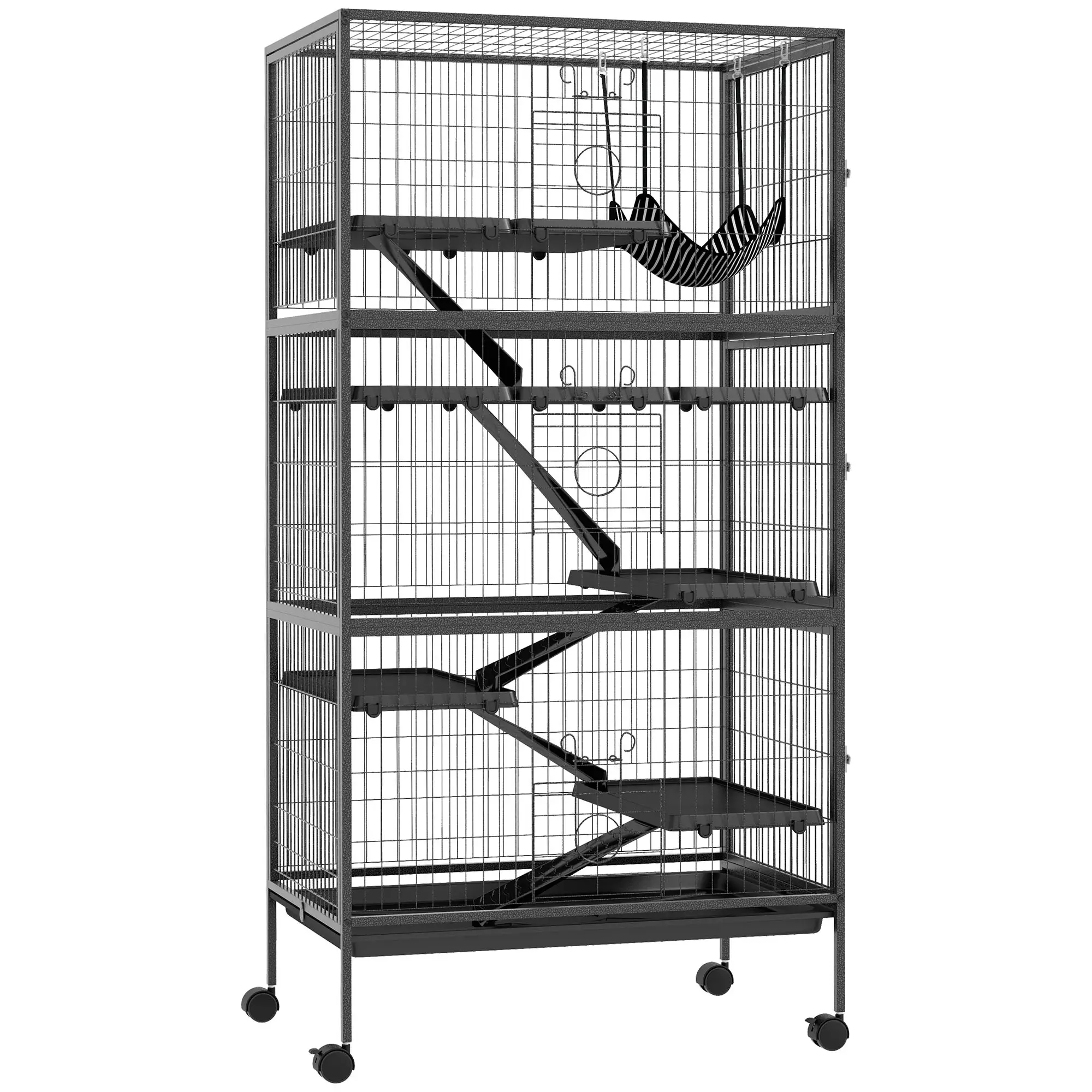 6-Tier Rolling Small Animal Cage, Rabbit Ferret Cage, Charcoal Grey - Image 11