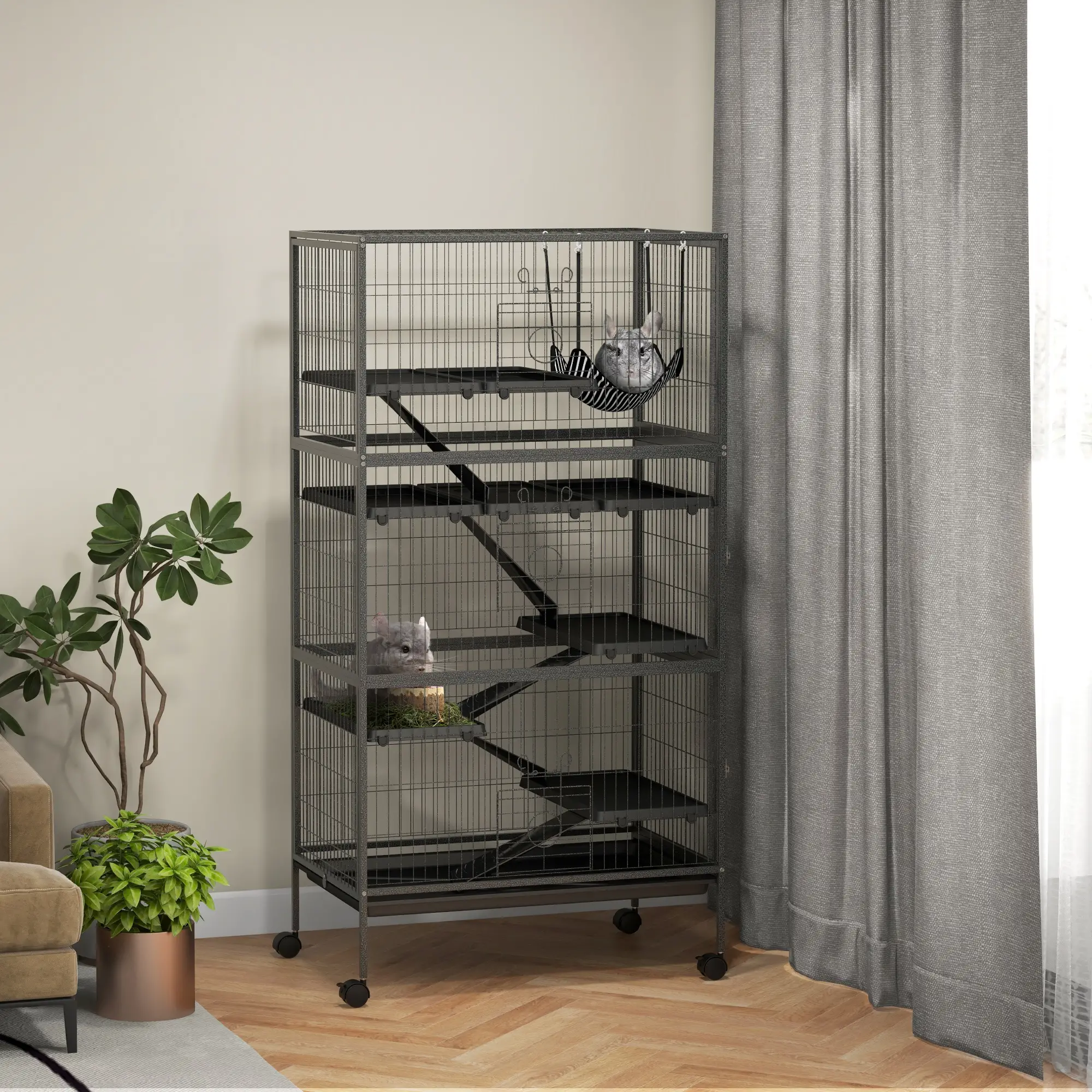 6-Tier Rolling Small Animal Cage, Rabbit Ferret Cage, Charcoal Grey - Image 2