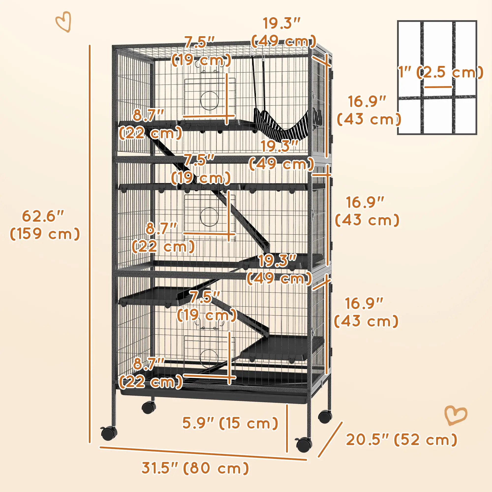 6-Tier Rolling Small Animal Cage, Rabbit Ferret Cage, Charcoal Grey - Image 3