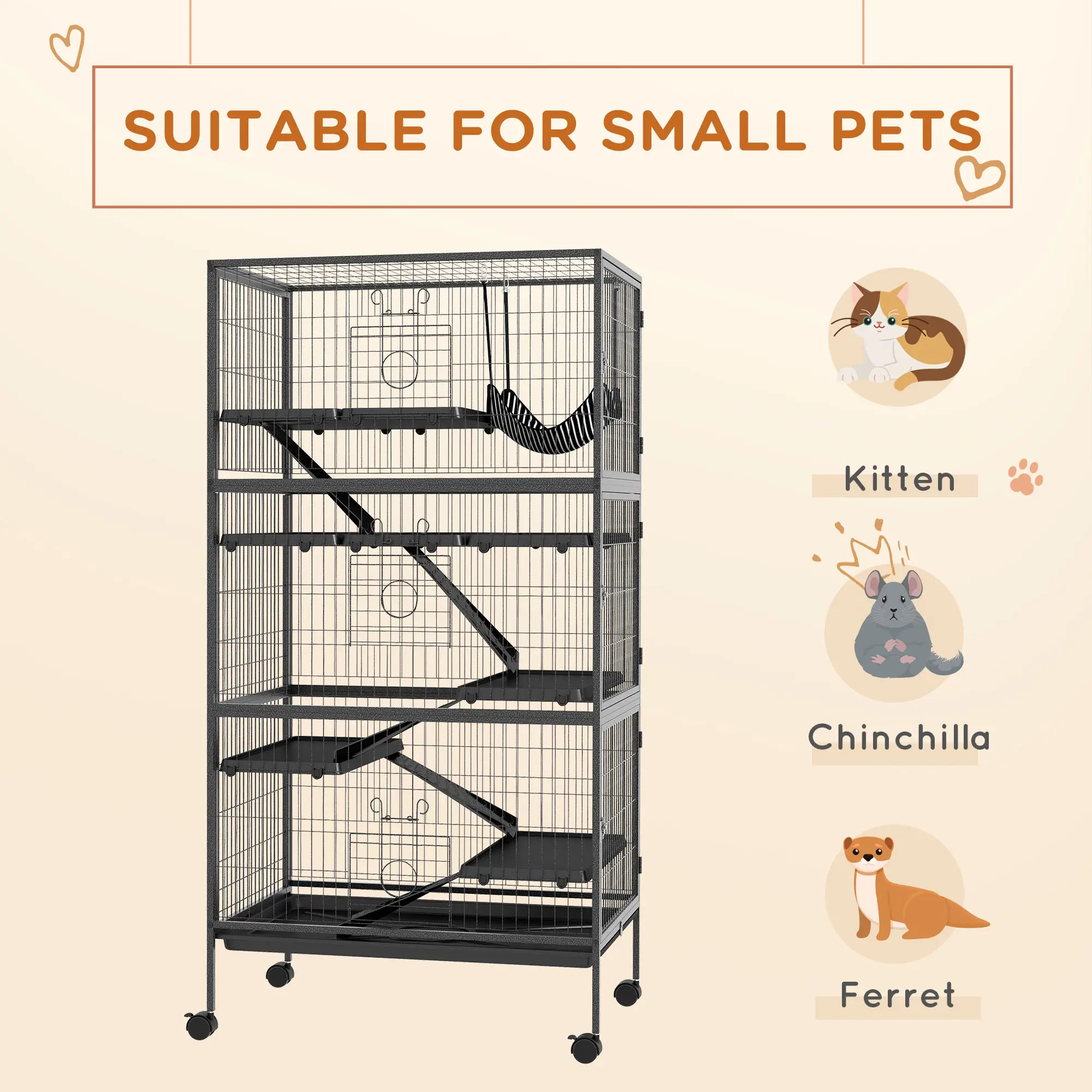 6-Tier Rolling Small Animal Cage, Rabbit Ferret Cage, Charcoal Grey - Image 4
