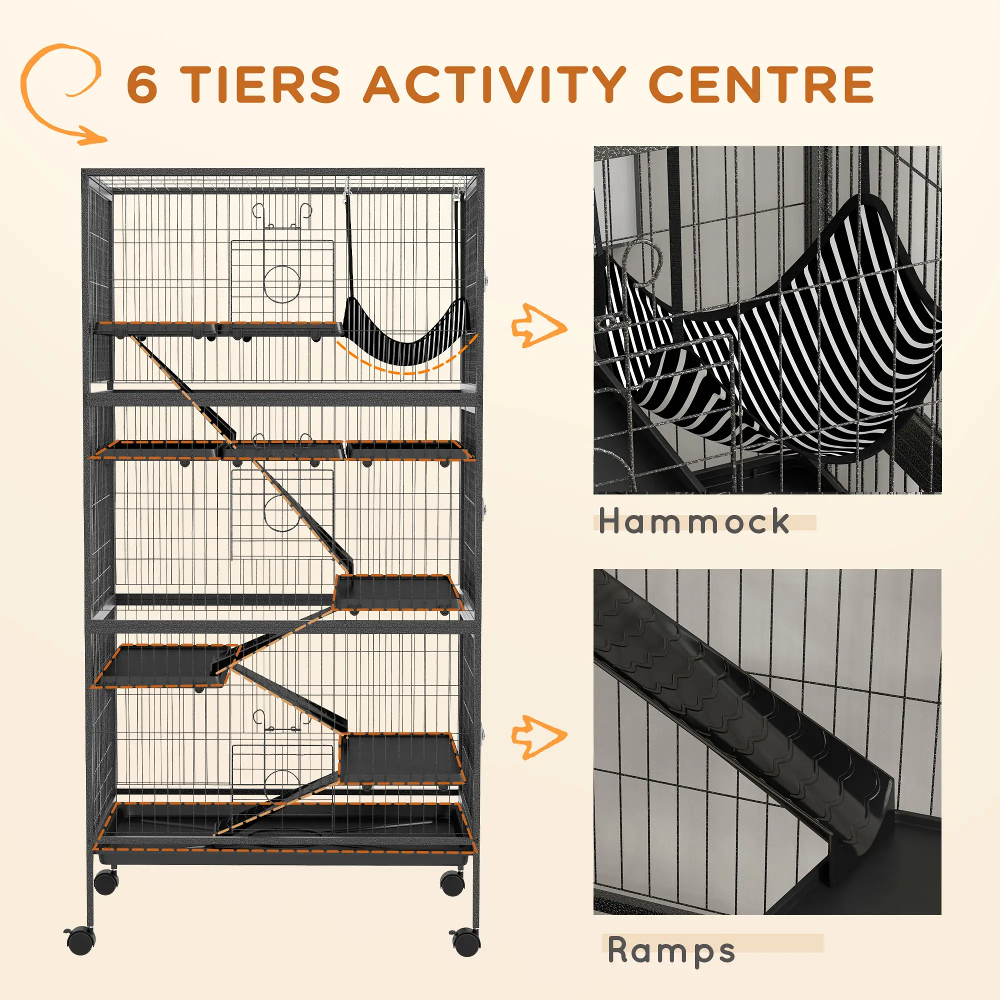 6-Tier Rolling Small Animal Cage, Rabbit Ferret Cage, Charcoal Grey - Image 6