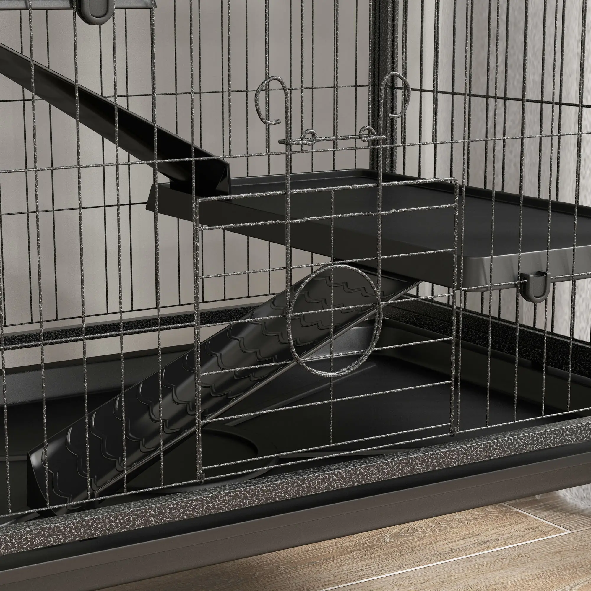 6-Tier Rolling Small Animal Cage, Rabbit Ferret Cage, Charcoal Grey - Image 9