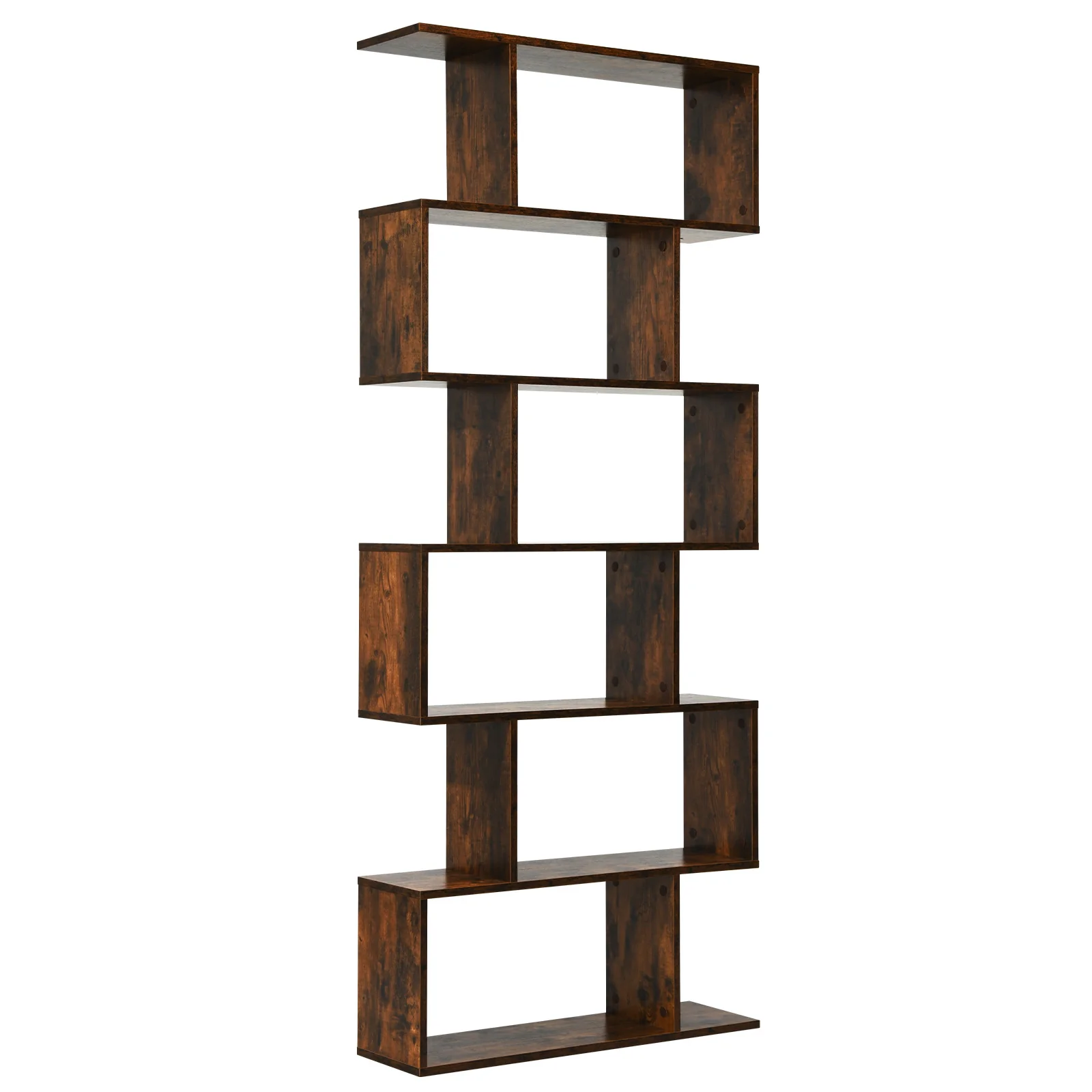 6 Tier S-Shaped Bookshelf, Brown - Image 4