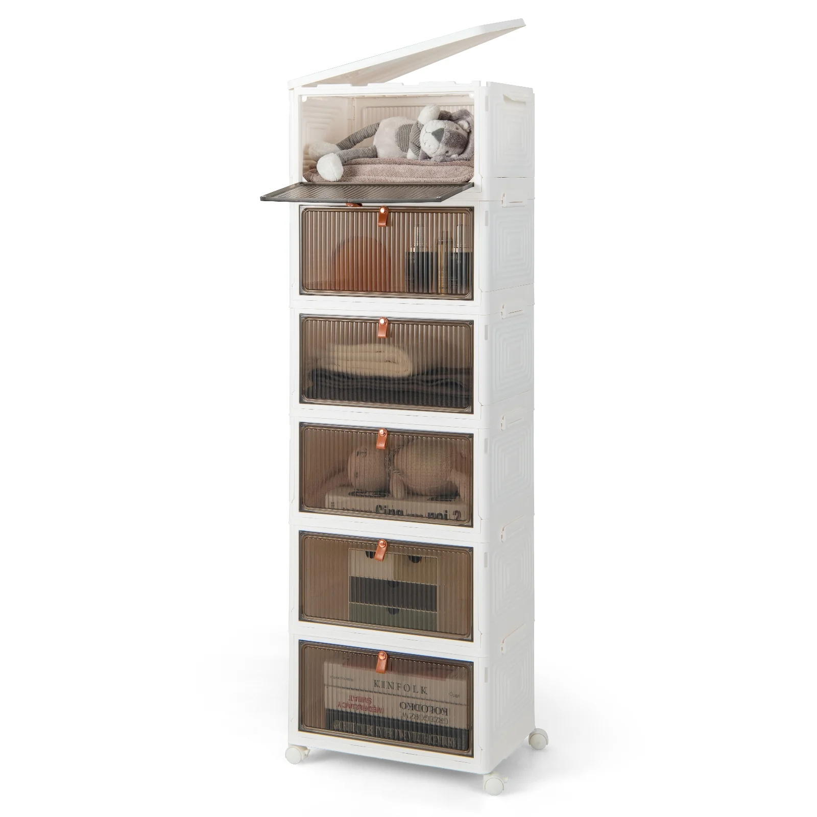 6-Tier Stackable Plastic Storage Bins, White - Image 4