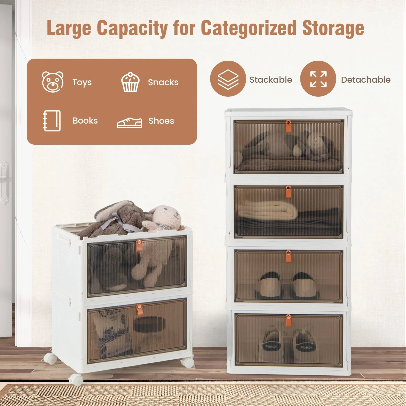 6-Tier Stackable Plastic Storage Bins, White - Image 6