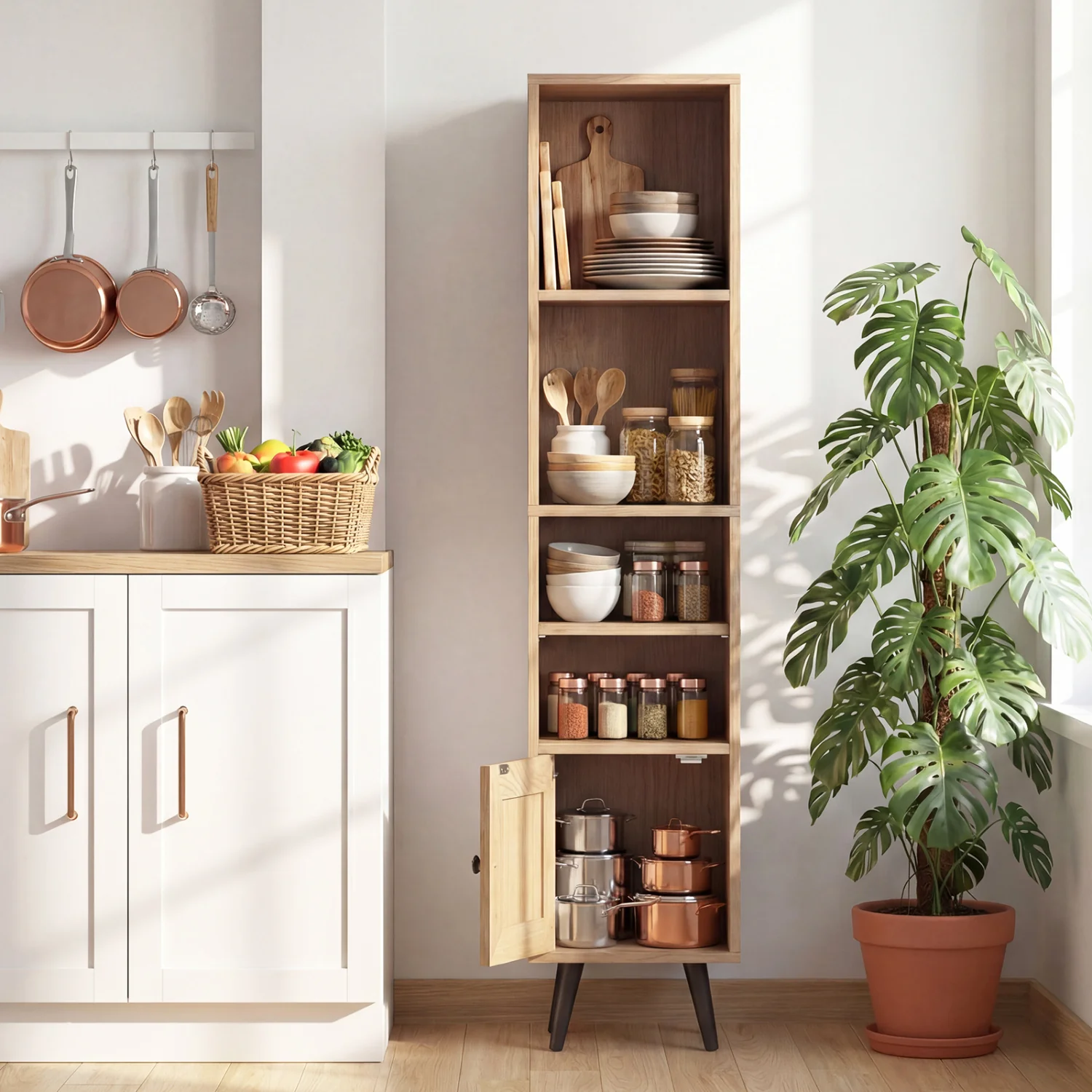 6-Tier Tall Narrow Bookcase, 54 Inches, Natural - Image 2