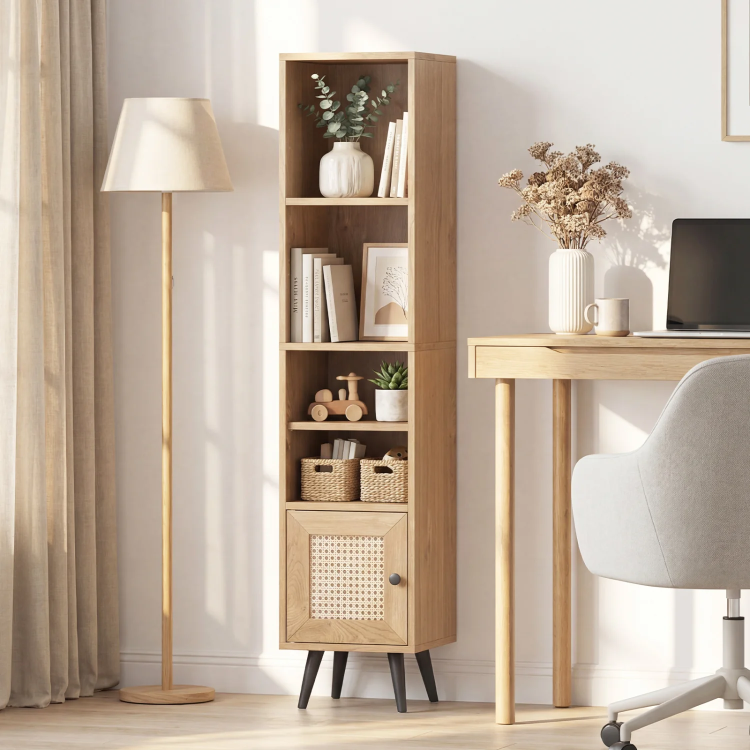 6-Tier Tall Narrow Bookcase, 54 Inches, Natural - Image 3