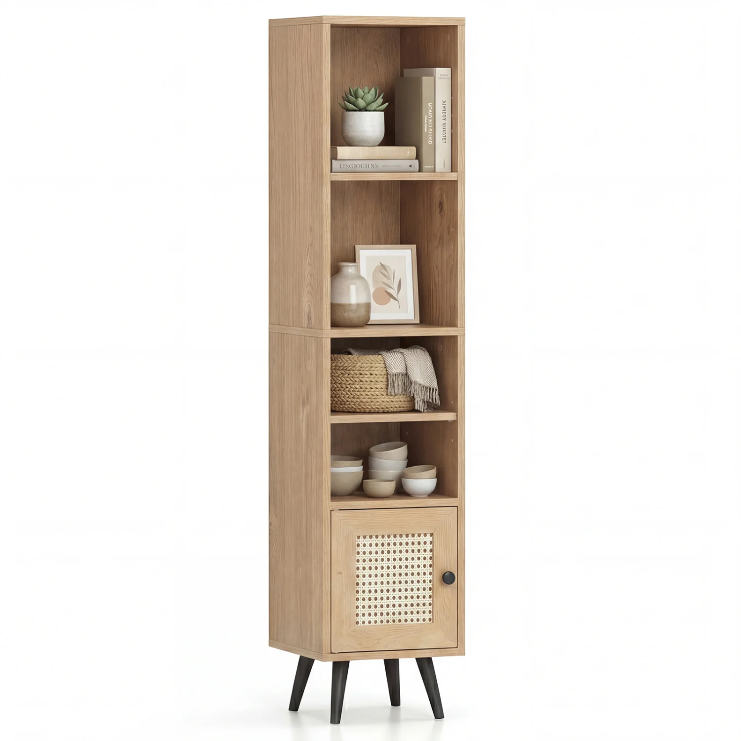 6-Tier Tall Narrow Bookcase, 54 Inches, Natural - Image 4