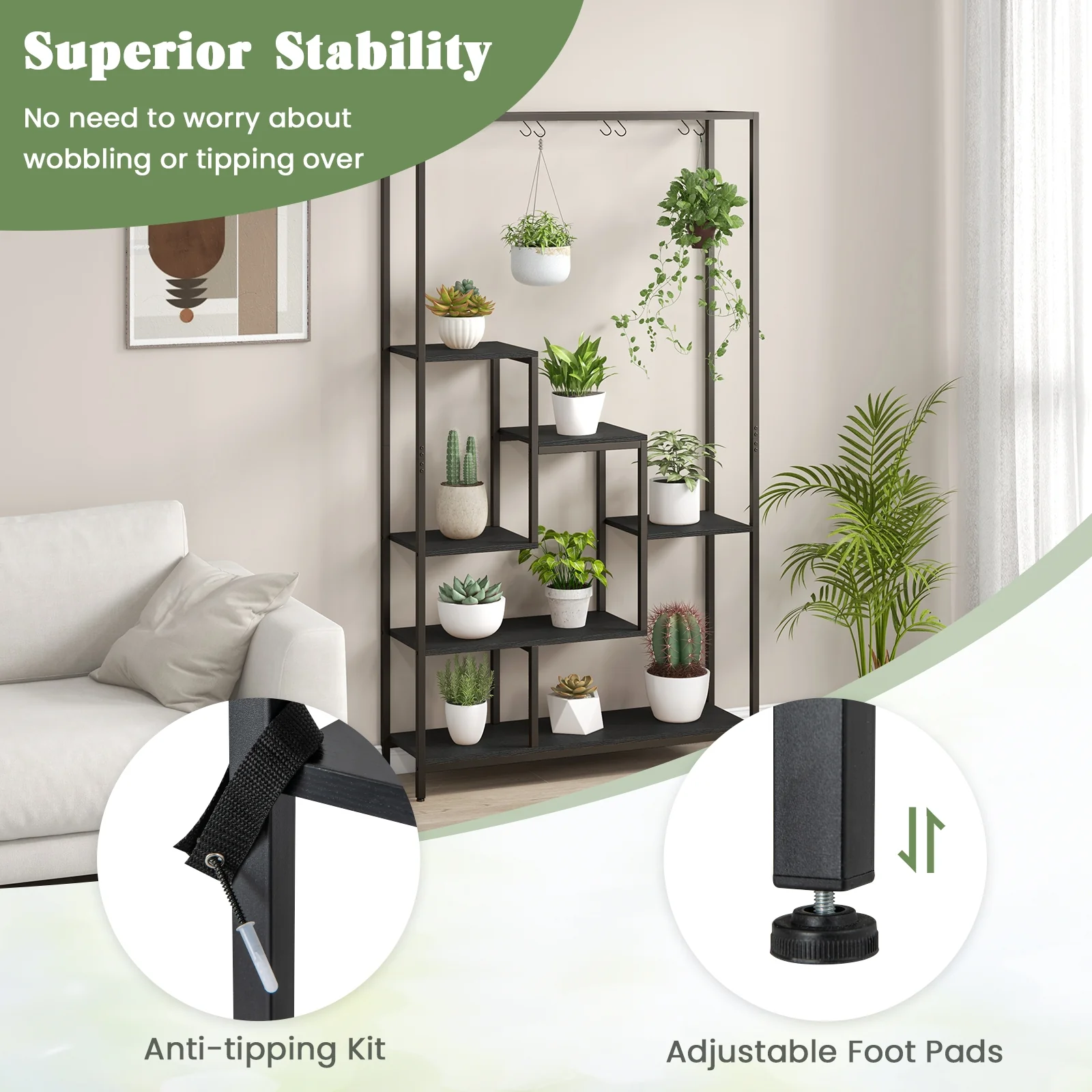 6-Tier Tall Plant Stand, 71 Inch, Metal, Indoor, Black - Image 10