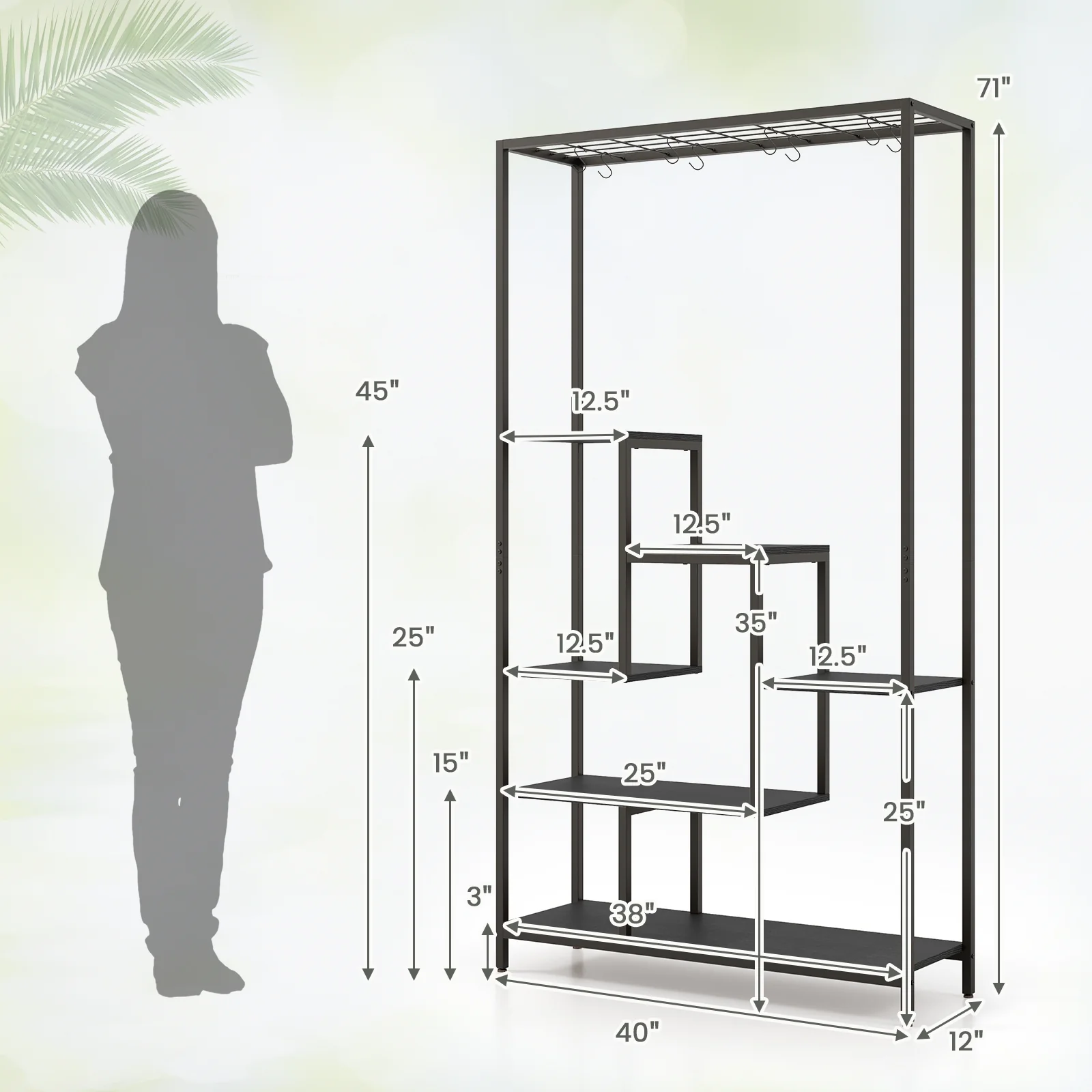 6-Tier Tall Plant Stand, 71 Inch, Metal, Indoor, Black - Image 5