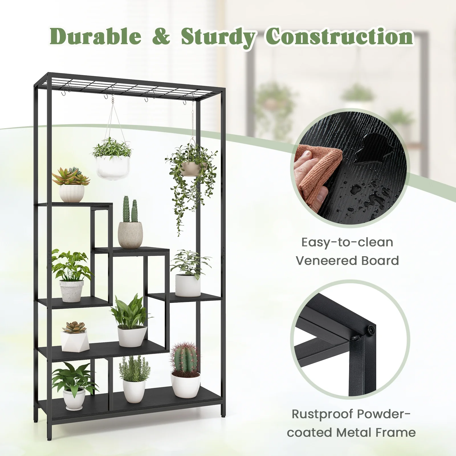 6-Tier Tall Plant Stand, 71 Inch, Metal, Indoor, Black - Image 9