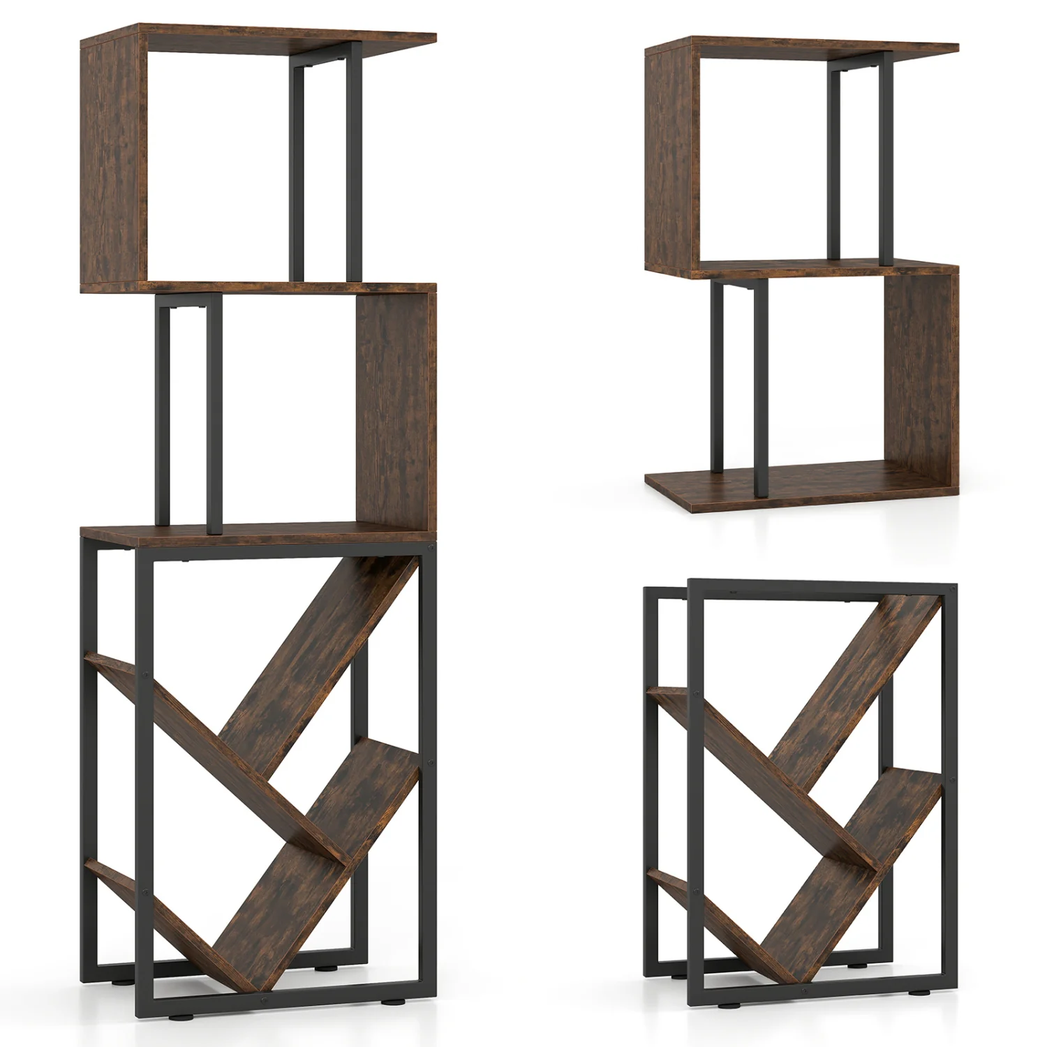 6-Tier Tree S-Shaped Geometric Bookcase, Brown