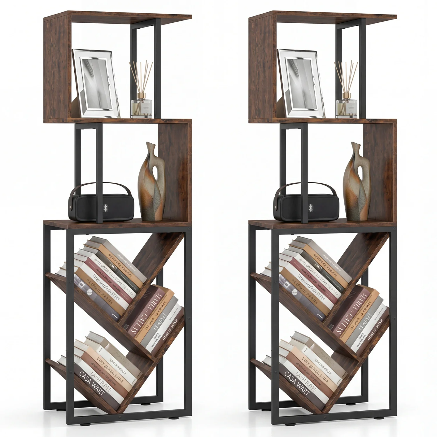 6-Tier Tree S-Shaped Geometric Bookcase, Brown - Image 6