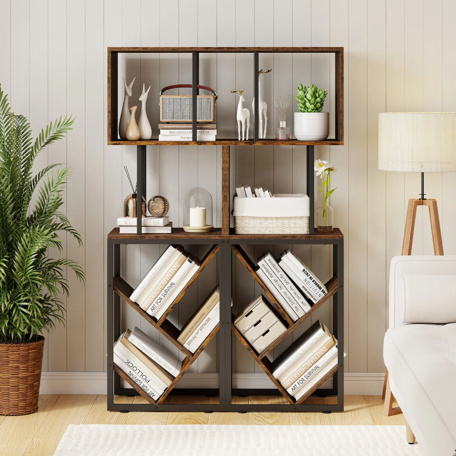 6-Tier Tree S-Shaped Geometric Bookcase, Brown - Image 9