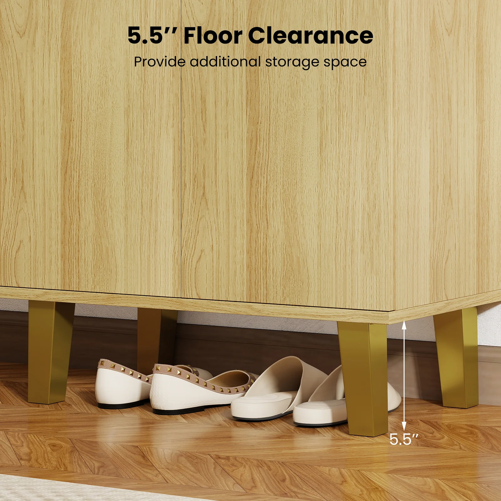 6-Tier Wooden Shoe Cabinet With Doors, Removable Shelves, Oak - Image 10